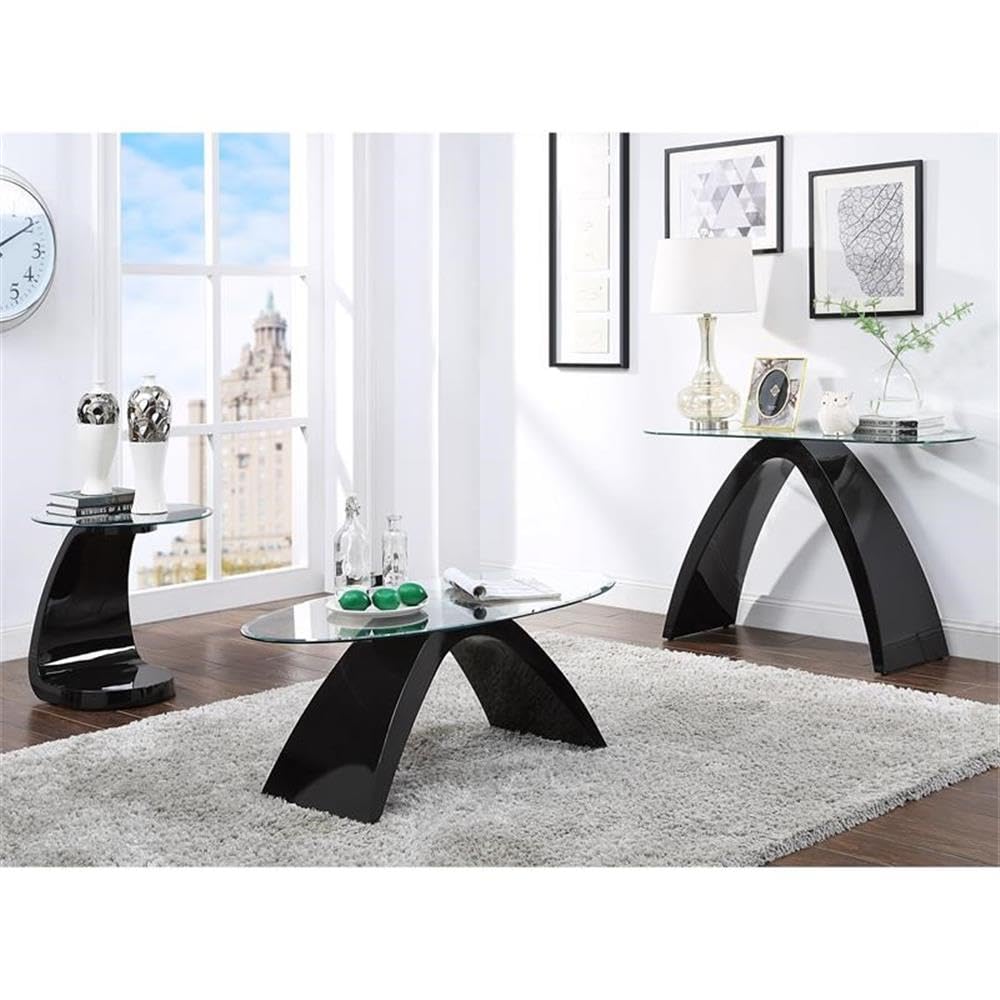 Furniture of America Pelletoni Modern Black Glass Top End Table - Stylish Side Table for Living Room, Bedroom & Office Decor
