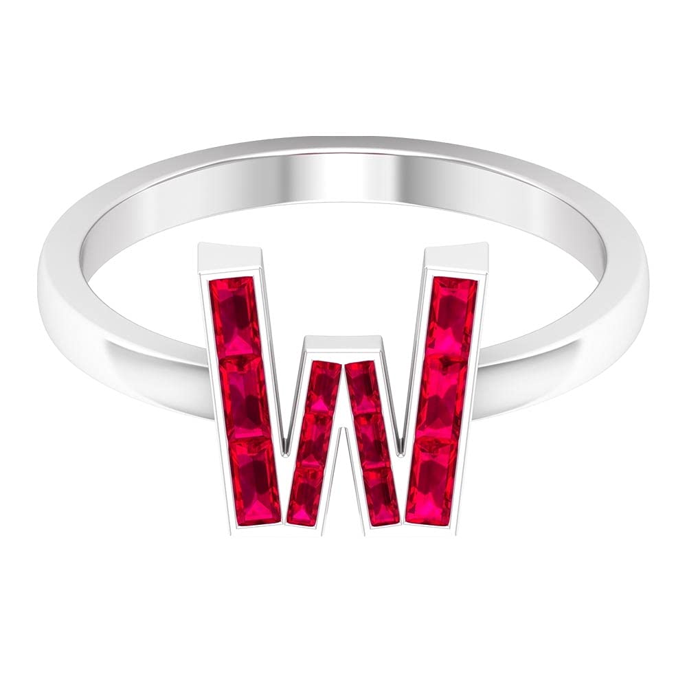 Personalized Alphabet Initial Rings A to Z - Lab Created Ruby Baguette Channel Set in 14K White Gold - Elegant Monogram Jewelry for Women, Gifts, Engagements & Everyday Wear