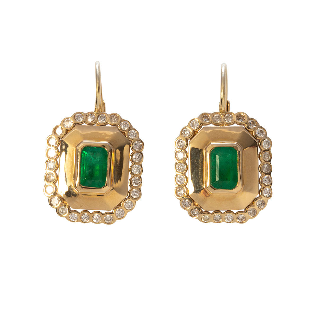 14K Yellow Gold Emerald and Diamond Leverback Earrings for Women - Elegant Dangle Earrings for Parties, Weddings & Special Occasions
