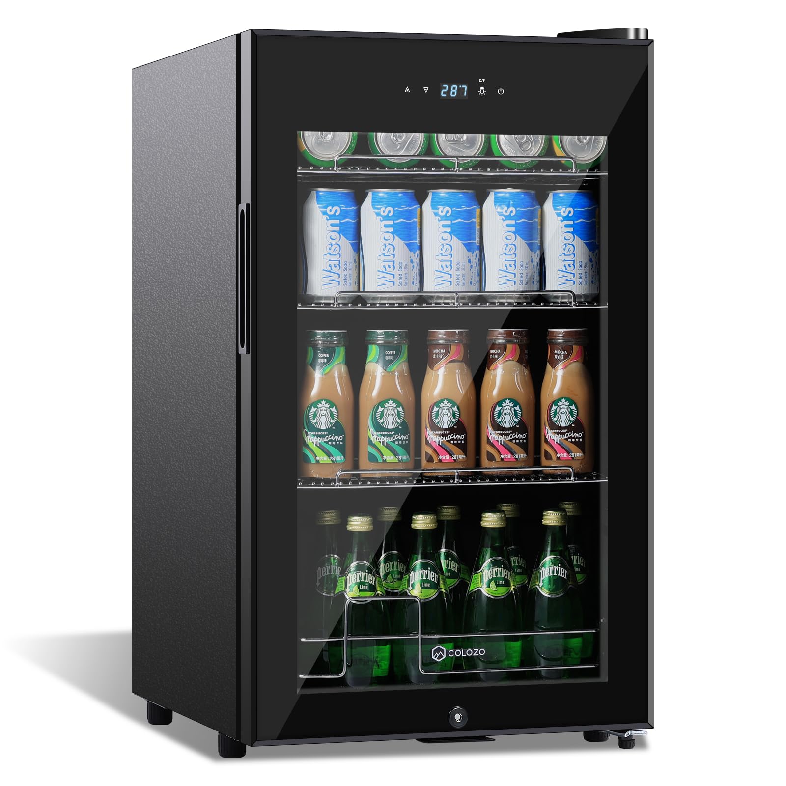 17 Inch Black Beverage Refrigerator Cooler - 96 Can Capacity Mini Fridge with Glass Door & Lock - Compact Beer, Soda, Wine Cooler for Home, Office, Bar, Bedroom - Perfect for Parties, Entertaining & Daily Drink Storage