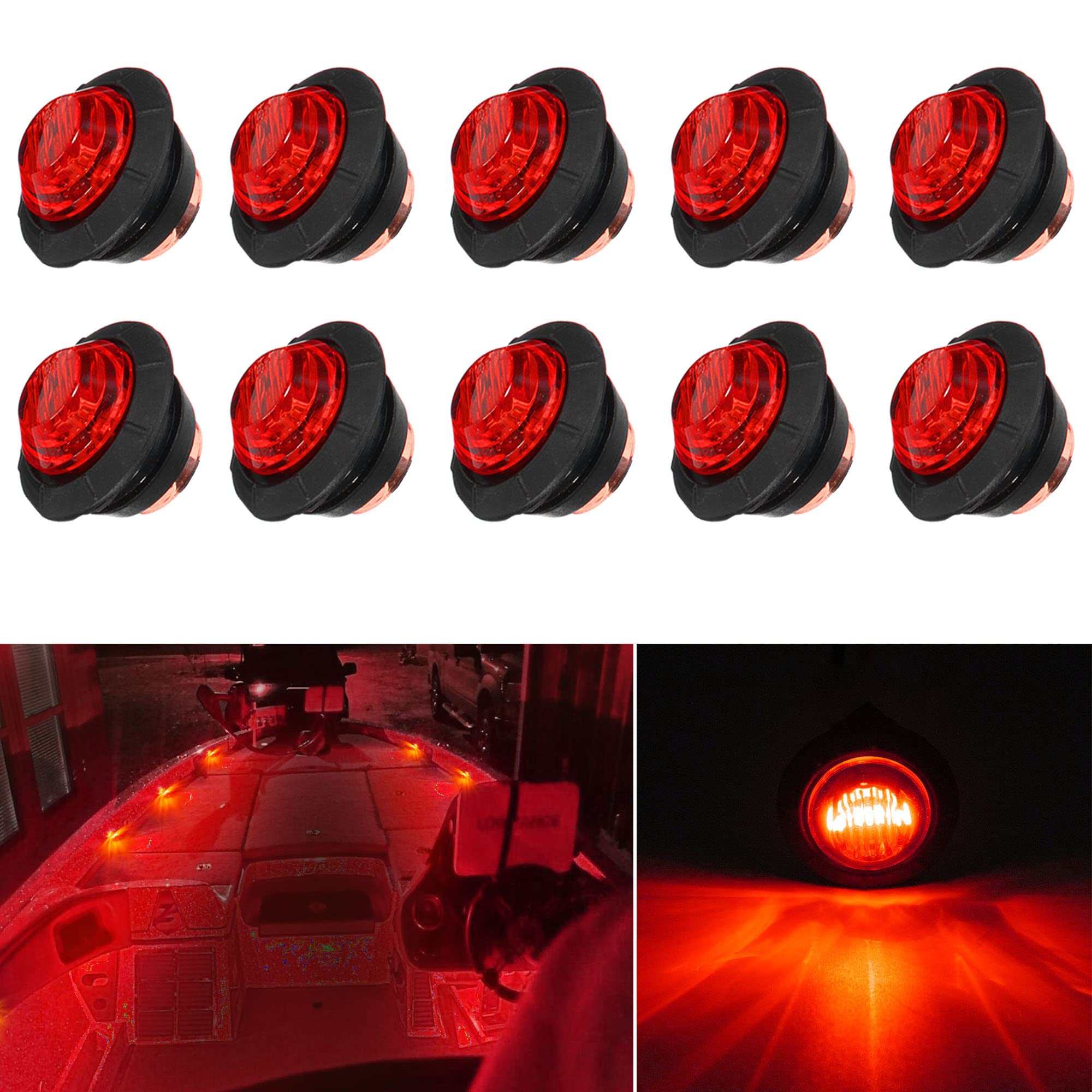 10 Pcs Red Waterproof Marine LED Lights - Round Boat Interior & Navigation Deck Lights for Yacht, Fishing Pontoon, Sailboat, Kayak | Perfect for Night Fishing & Cabin Lighting