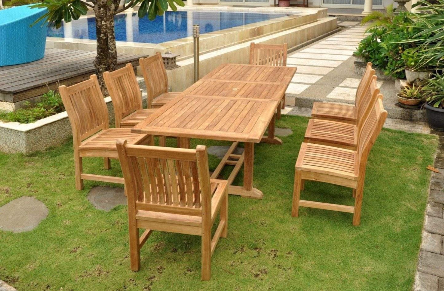 Anderson Teak Bahama Sahara 9-Piece 8-Foot Rectangular Outdoor Dining Set - Perfect for Patio, Garden, and Poolside Entertaining