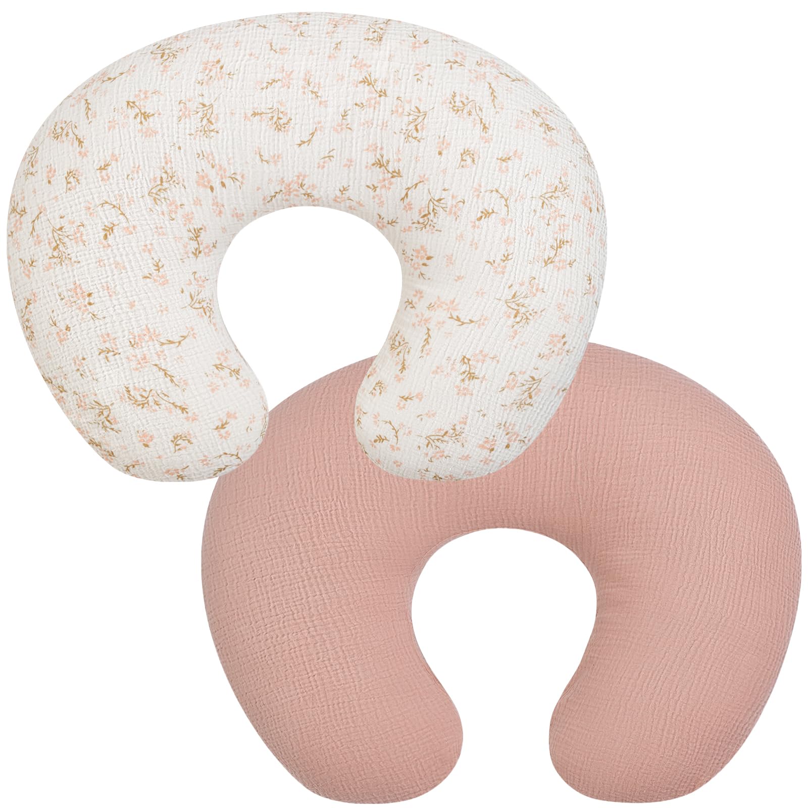 Breastfeeding Pillow Cover 2 Pack - 100% Cotton Muslin Nursing Pillow Slipcovers for Baby Boy & Girl - Soft Infant Feeding Pillow Protector for Newborns - Perfect for Nursing, Bottle Feeding & Comfort at Home or Travel