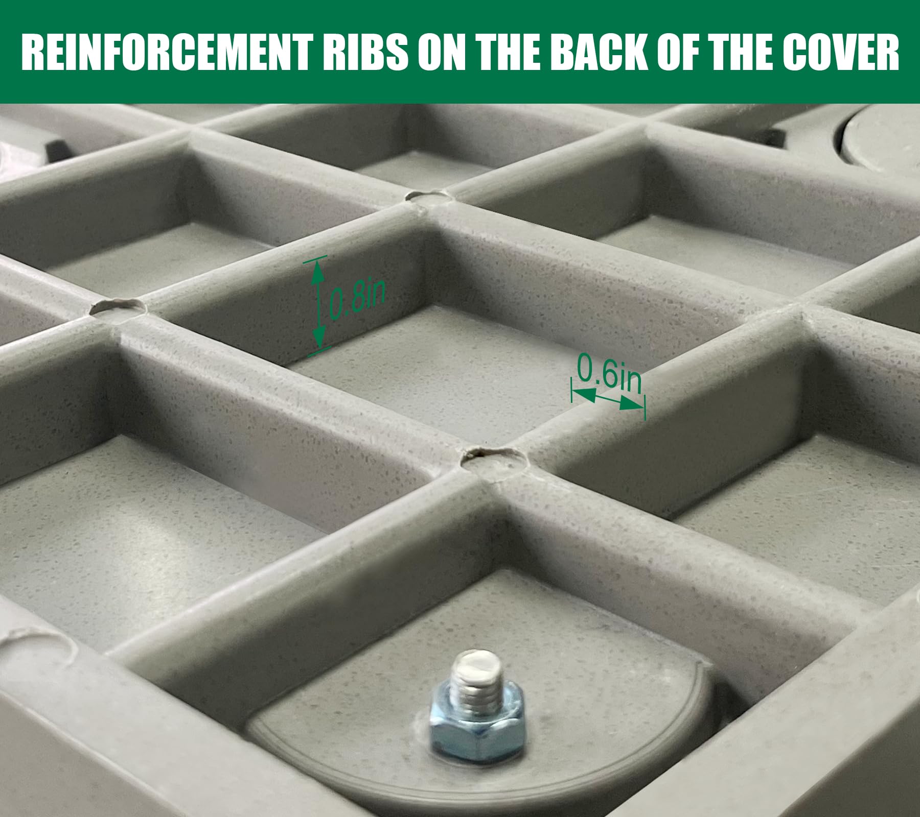 18x18in Fiberglass Manhole Cover & Frame - 14x14in Clear Opening, 16x16in Solid Top Cover - Reinforced Steel Septic Tank Lid with Handle - Durable Sewer Cover for Underground Utility Access & Drainage Systems