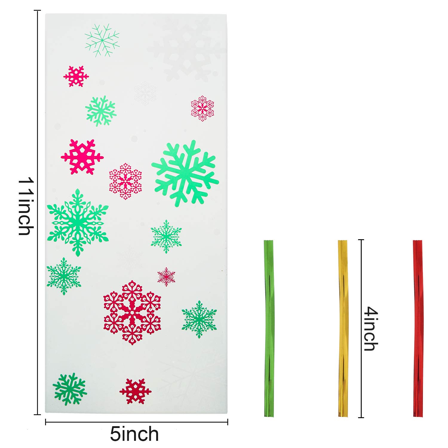 100-Piece Christmas Cellophane Treat Bags with Snowflake Design - Includes 150 Twist Ties for Holiday Candy, Cookies & Party Favors - Perfect for Christmas Gift Wrapping, Cookie Exchanges & Holiday Party Decorations