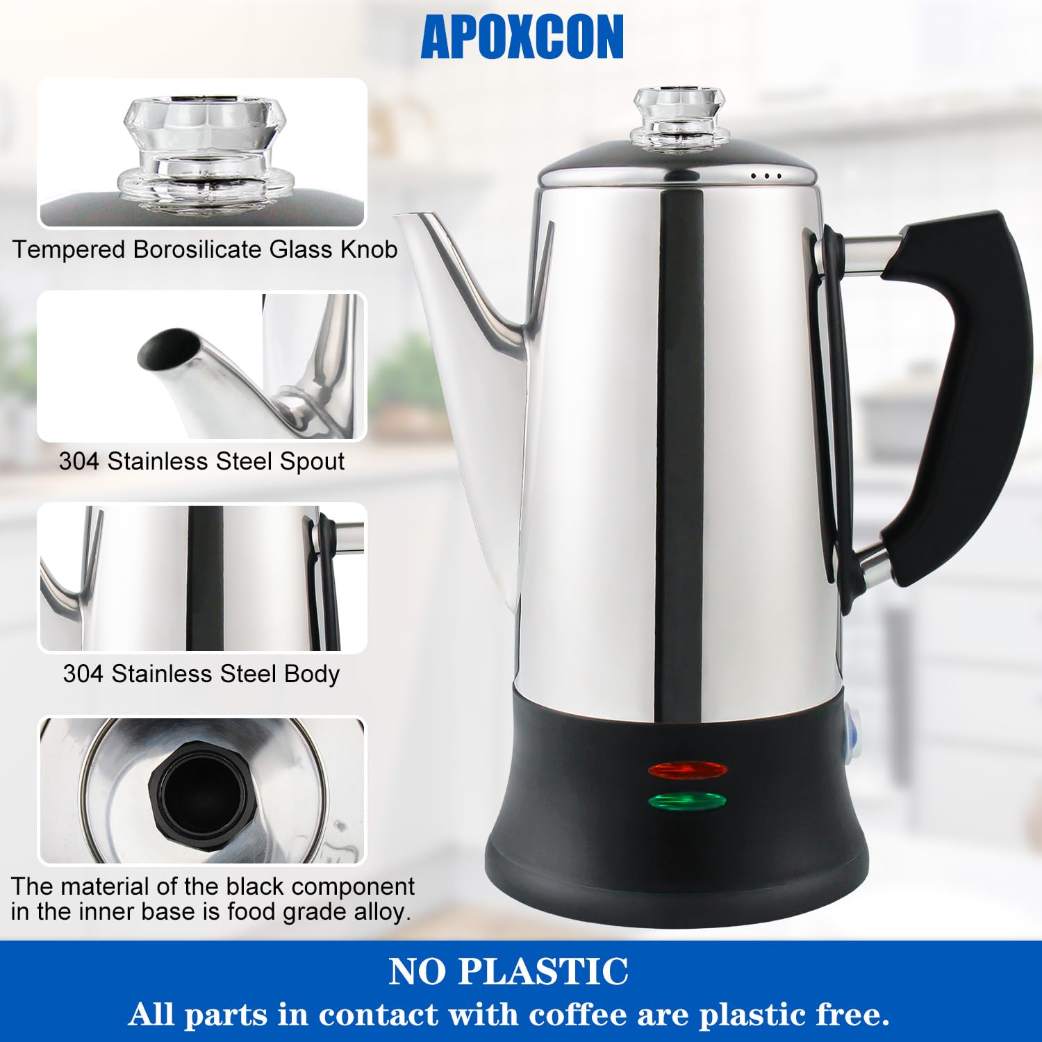12 Cup Electric Coffee Percolator - Stainless Steel Coffee Maker with Heat-Resistant Glass Knob, Auto Keep Warm & Cordless Serving - ETL Certified for Safety - Perfect for Home, Office, Camping and Outdoor Use