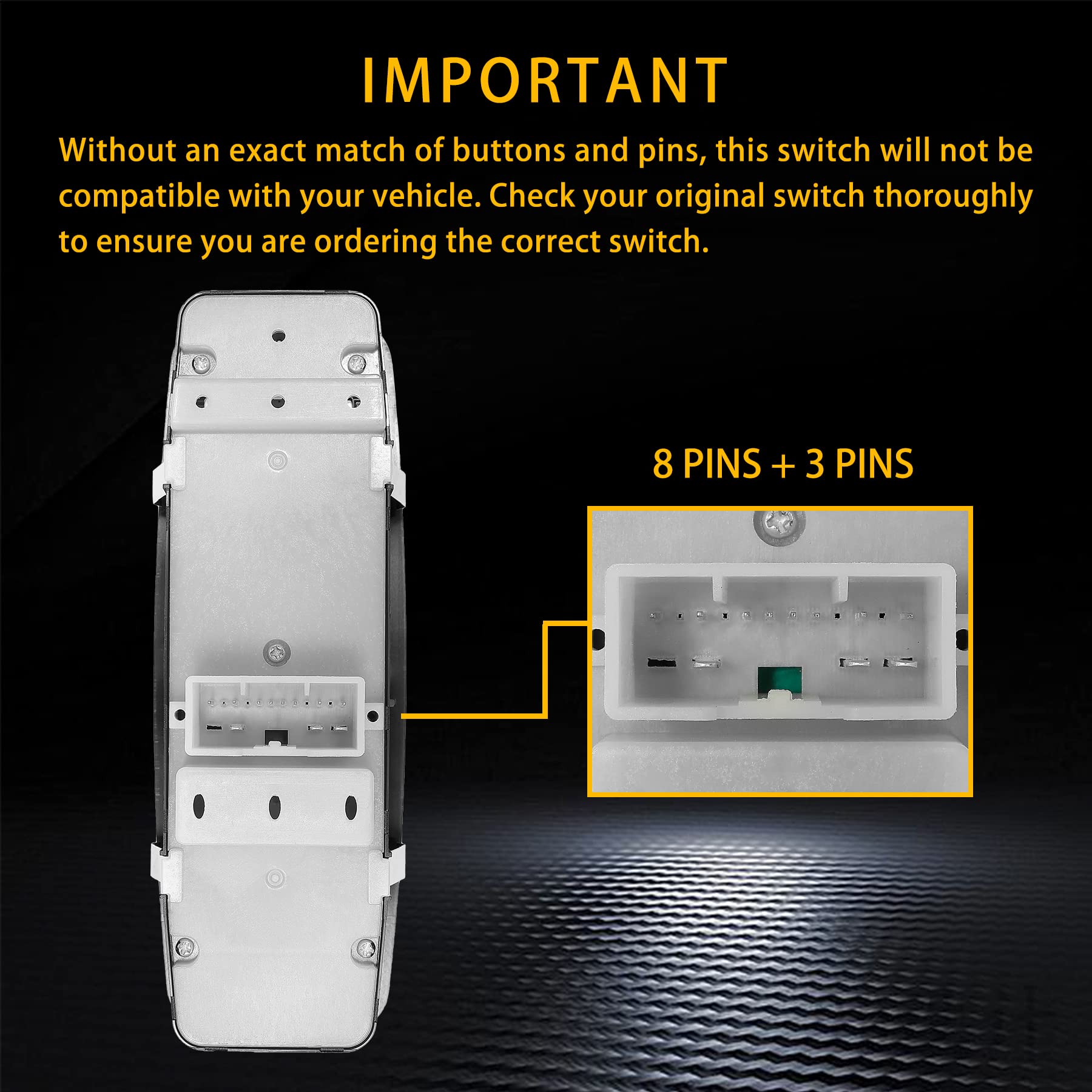 2011-2014 Dodge Durango & Jeep Grand Cherokee Power Window Master Switch Replacement – 3-Pin & 8-Pin Compatible (Fits Part# 68086693AC, 68086693AD) – Easy DIY Installation for Driver Side Window Controls