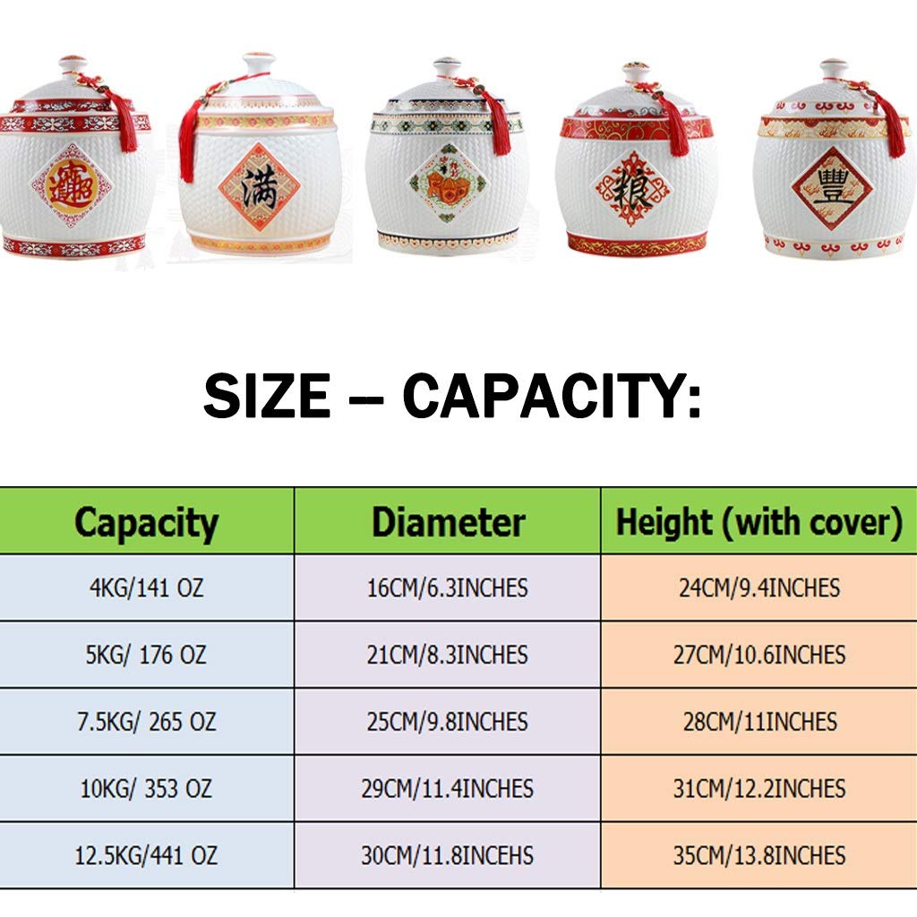 Premium Ceramic Rice Storage Container with Tassel Design - Airtight Household Rice Dispenser with Lid - Large Capacity Rice Bucket (4-12.5KG/141-441OZ) - Perfect for Kitchen Organization & Asian Cooking (Color: B-7.5KG)