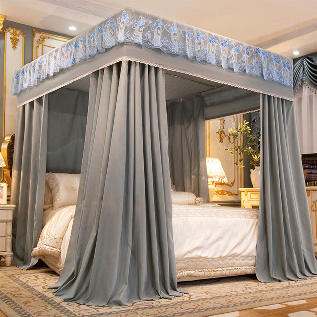 Royal 4 Corner Princess Bed Canopy - Solid Grey Bed Curtain for Twin, Full, Queen & King Size Beds - Elegant Bedroom Decor for Girls, Kids Rooms & Adult Bedrooms - Perfect for Fairy Tale Themed Bedrooms, Sleepovers & Nursery Decorations