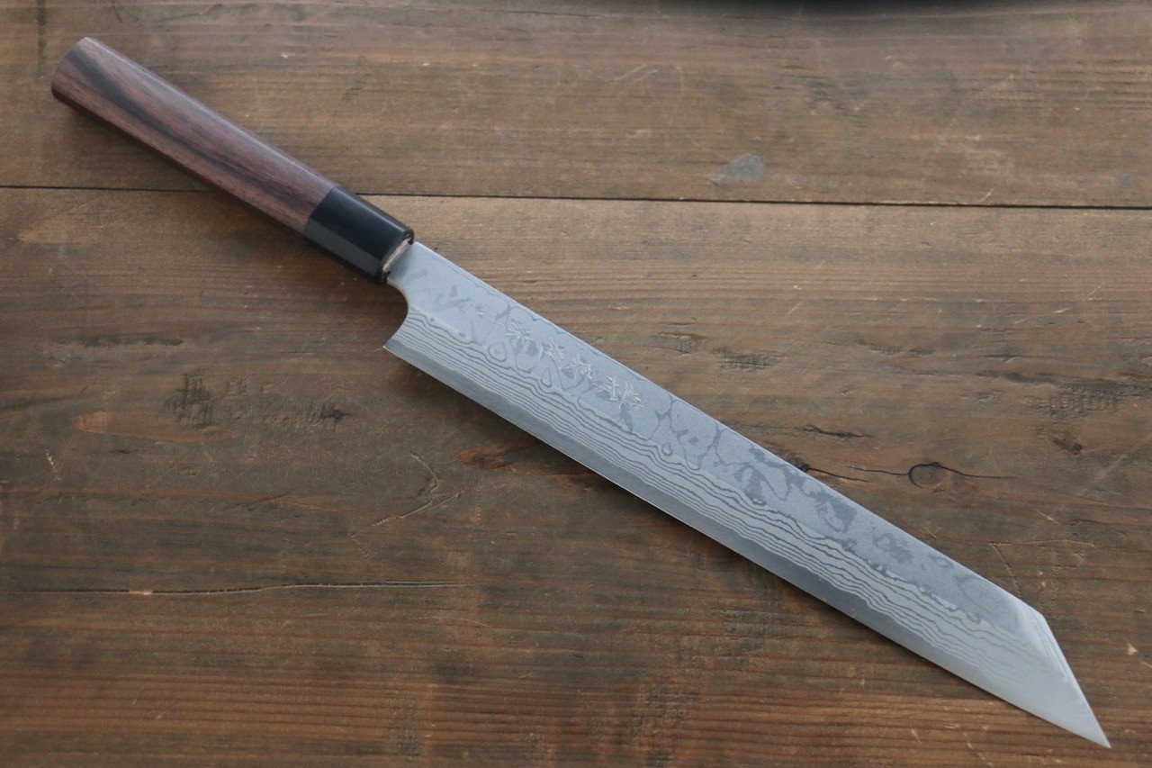 Premium Hideo Kitaoka Blue Steel No.2 Damascus Kiritsuke Yanagiba Knife 270mm with Exquisite Shitan Handle - Perfect for Sushi Chefs & Japanese Cuisine Preparation