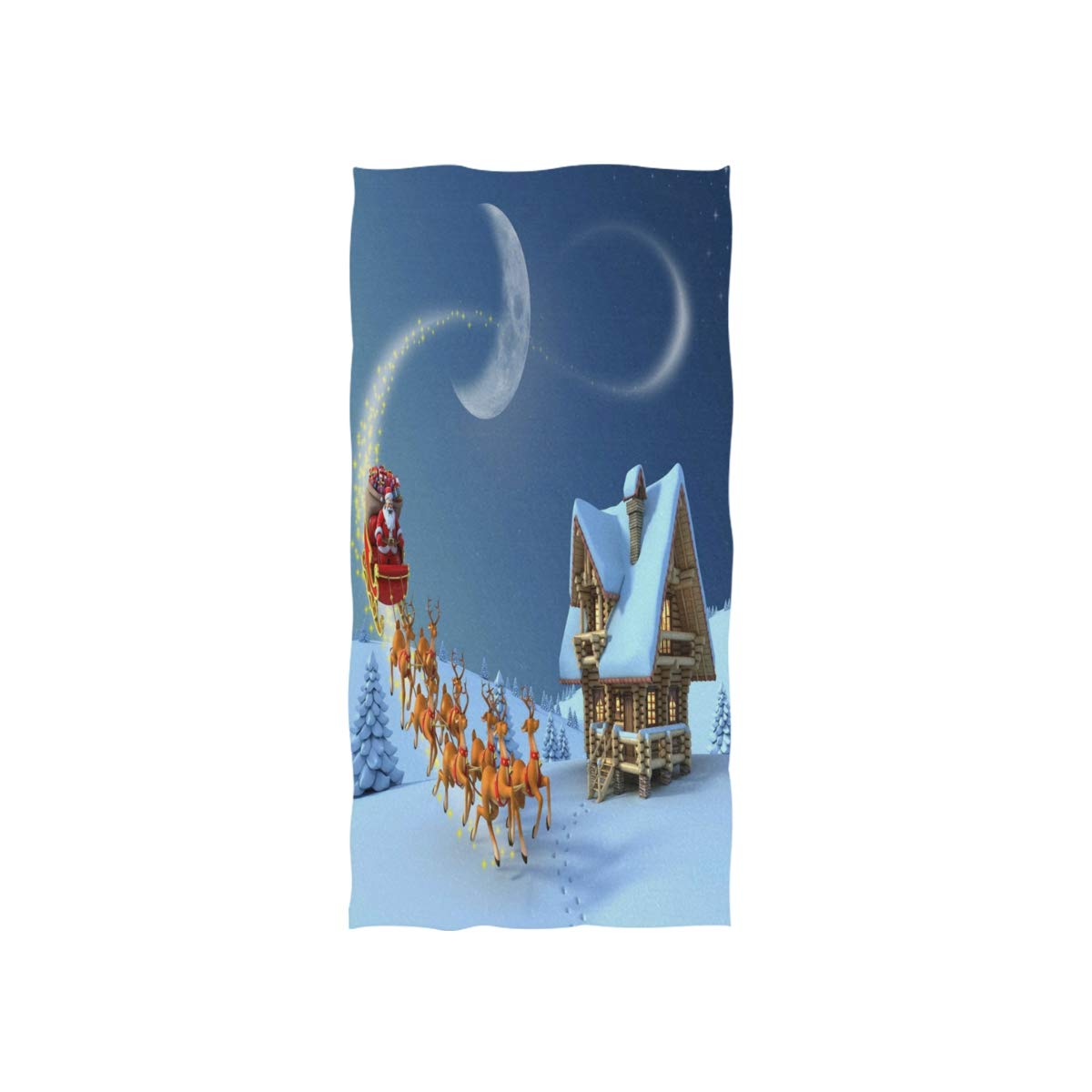 ALAZA Christmas Santa Claus Riding Reindeer Holiday Spa Towel - 30x15 Inches Soft Absorbent Gym & Bath Towel for Home, Hotel, Spa, Sports - Perfect for Festive Decor & Cozy Winter Bathing