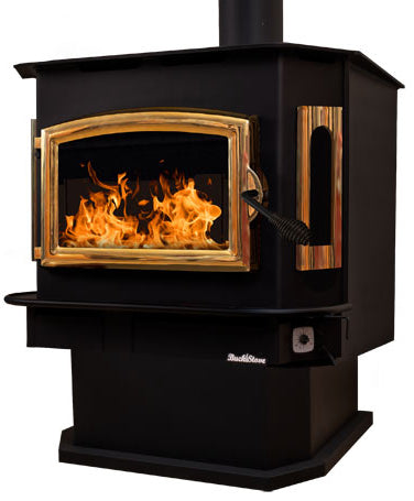 Buck Stove Model 81 Wood Burning Stove with Gold Door & Pedestal Base - Efficient Home Heating for Cabins, Living Rooms & Outdoor Spaces