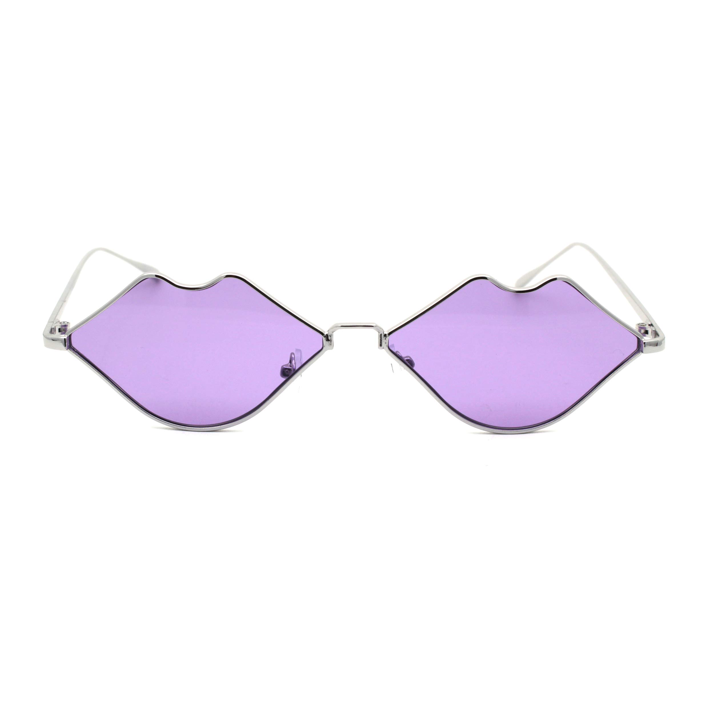 Women's Kissing Lip Shape Metal Rim Hippie Sunglasses - Trendy Vintage Style for Summer, Beach, and Music Festivals