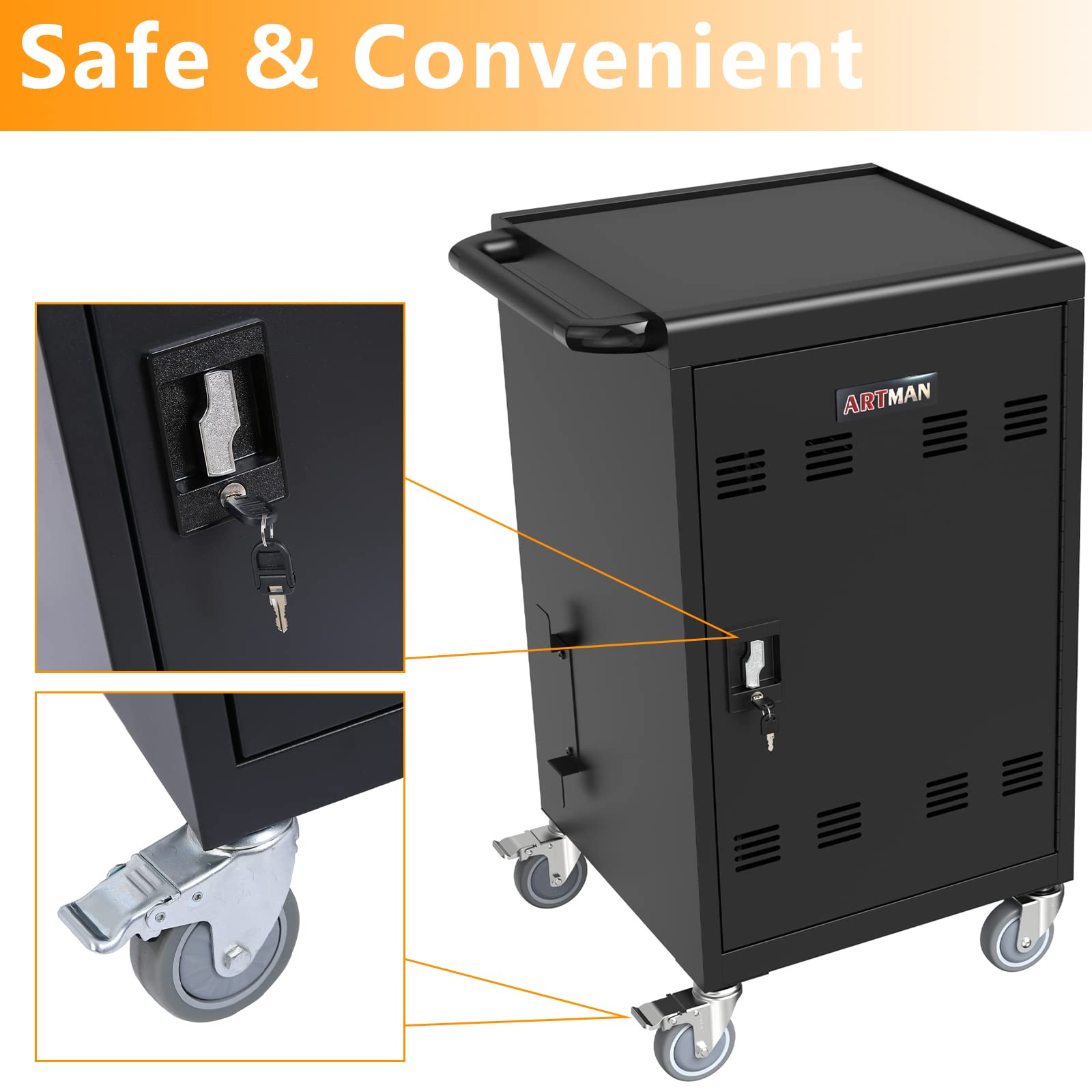 32-Port Mobile Charging Cart with Lockable Wheels - Fast Charging Station for iPads, Tablets, Laptops & Chromebooks - Secure Storage Cart for Schools, Hospitals, Offices & Libraries - Perfect for Classroom Device Management & Shared Workspace Charging