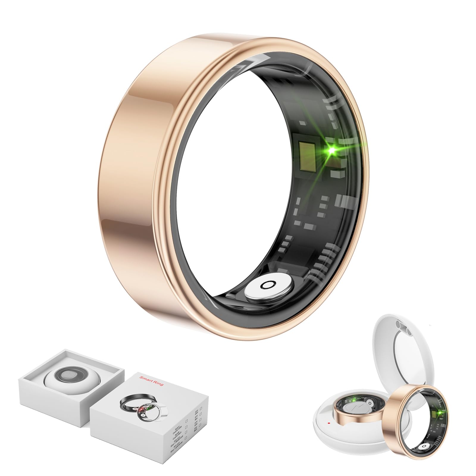 Smart Ring Health Tracker for Men & Women - Gold Size 9 Fitness Sleep Monitor with Long Lasting Battery - Perfect for Activity Tracking, Heart Rate Monitoring & Sleep Analysis