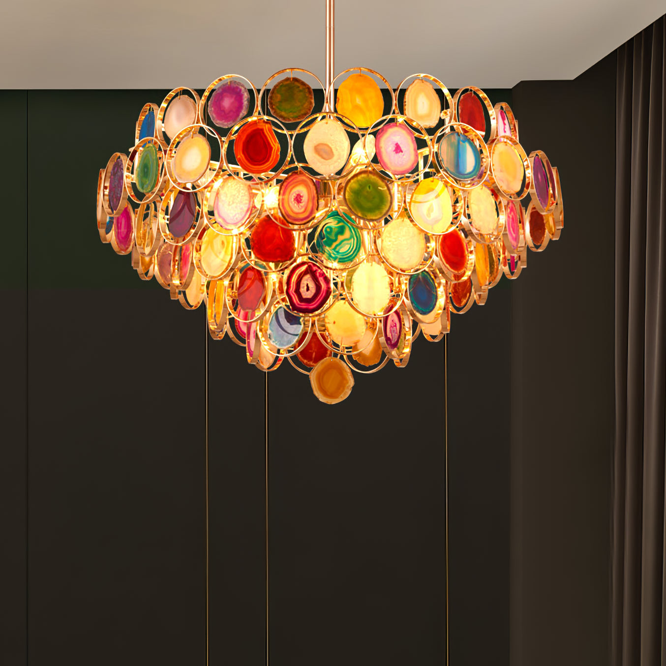 Natural Carnelian Gemstone Chandelier - Handcrafted Bohemian Crystal Beaded Ceiling Light Fixture for Living Room, Dining Room & Bedroom Decor