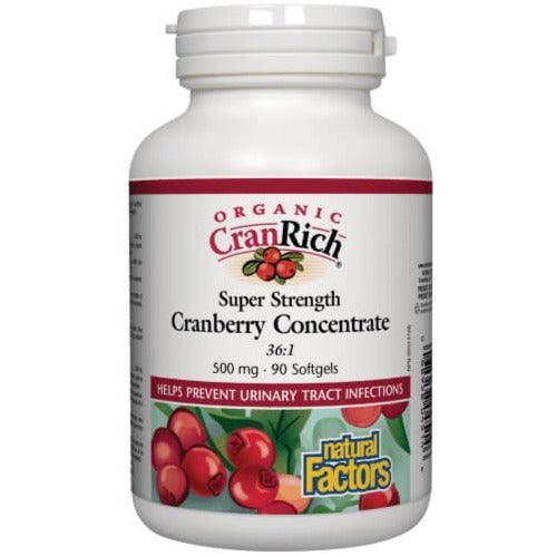 Natural Factors CranRich Super Strength 500mg Cranberry Concentrate 36:1 - 90 Softgels for Urinary Tract & Bladder Health Support | High Potency Supplement for Women's Wellness