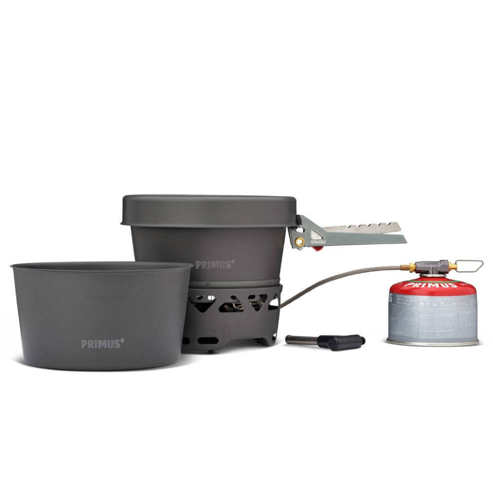 Primus Primetech 2.3L Camping Stove Set with Non-Stick Pan - Lightweight Backpacking Cookware for Hiking, Camping & Outdoor Adventures