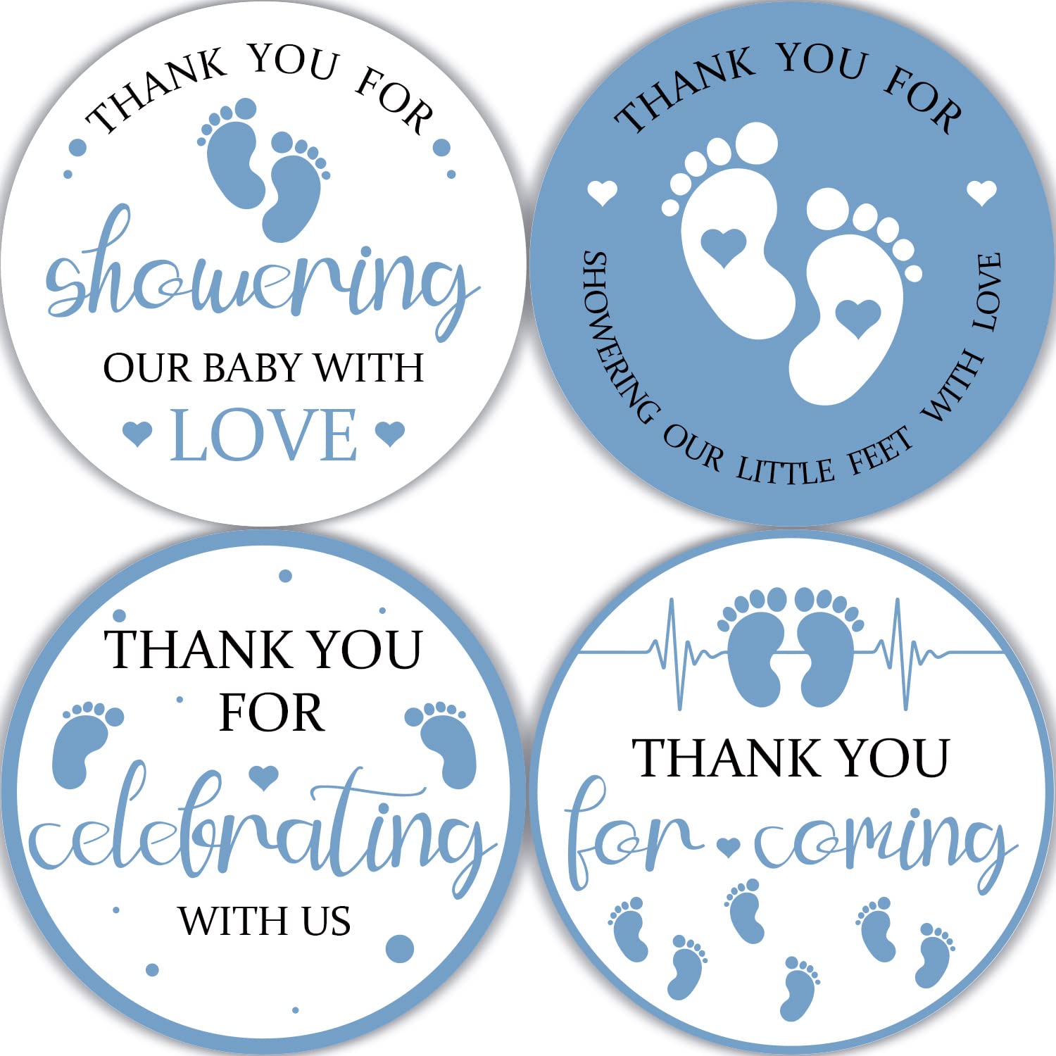 80 Pieces Cute Blue Footprint Thank You Stickers - Baby Shower, Birthday Party Decorations for Boys - Gift Wrap, Bag & Label Decor - 4 Adorable Designs - Perfect for Baby Showers, Birthday Parties & DIY Crafts