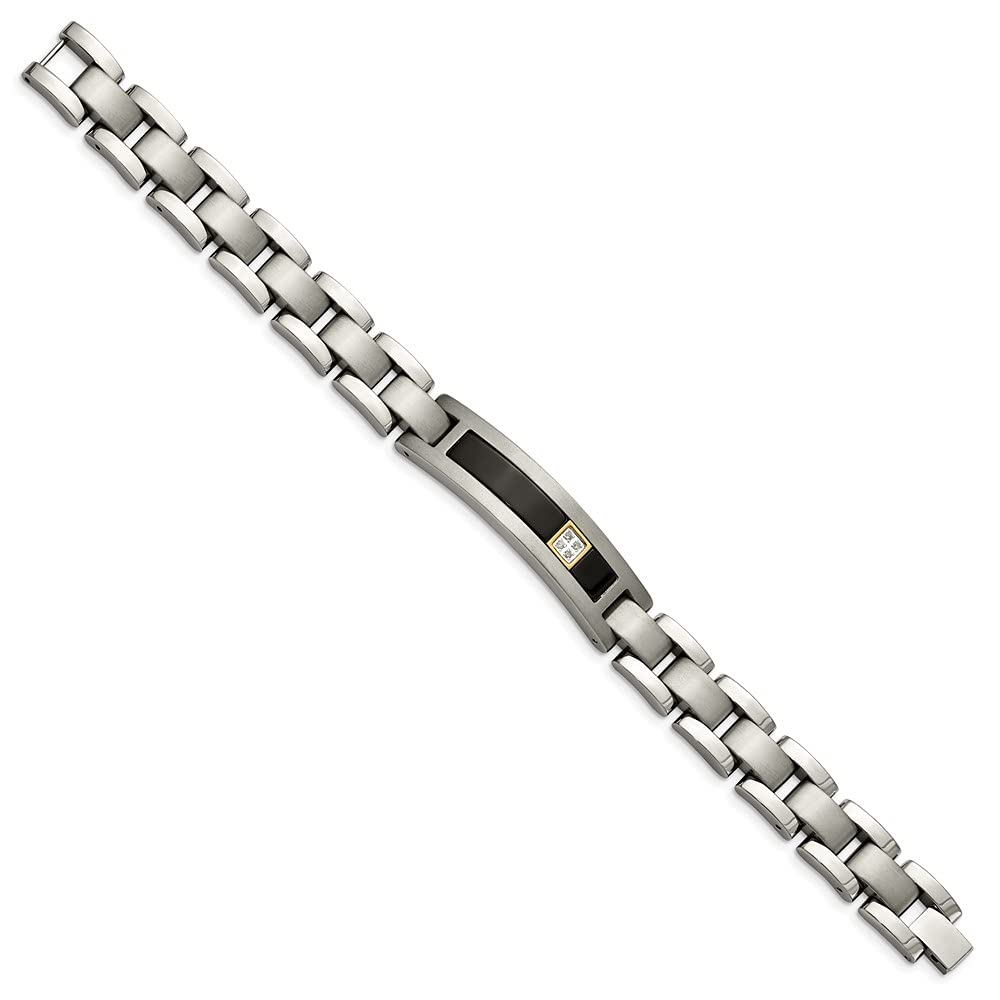 Men's Titanium & 14k Gold Black Onyx Diamond Bracelet - Polished & Brushed Finish - 8.75