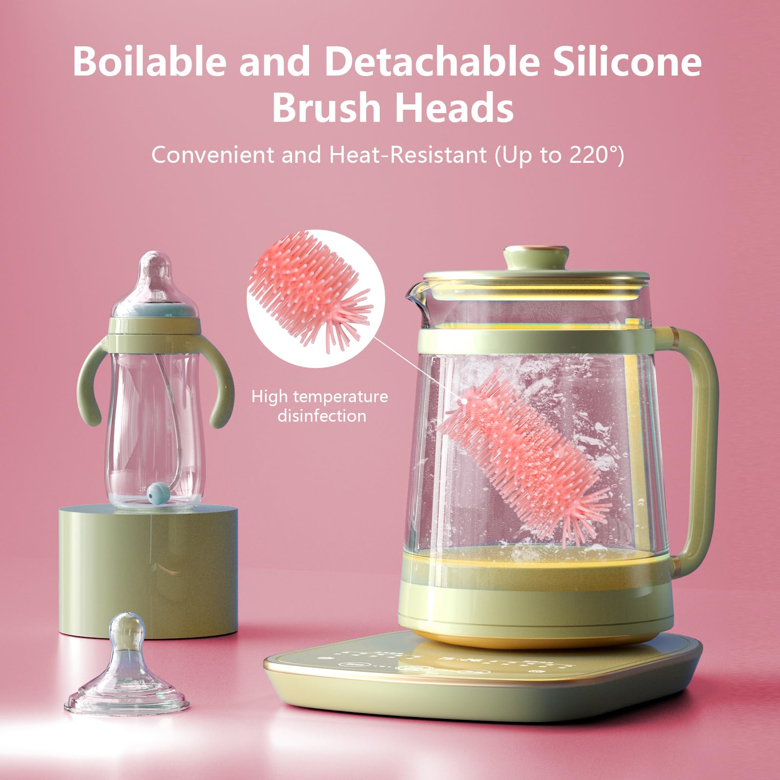 **Silicone Cleaning Brush Set - Food-Grade Dishwasher Safe Bottle & Crevice Scrubber - Durable Household Cleaning Brushes for Kitchen, Baby Bottles & Hard-to-Reach Areas (Pink)**