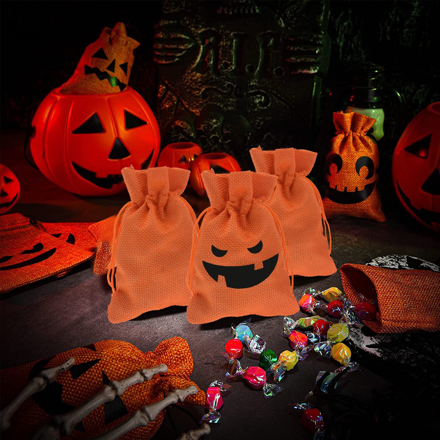 50Pcs Orange Jute Drawstring Burlap Gift Bags 5.9 x 7.5 Inch - Halloween Party Favors, Treat Bags, Candy Pouches for Jewelry, Wedding, Baby Shower & DIY Crafts