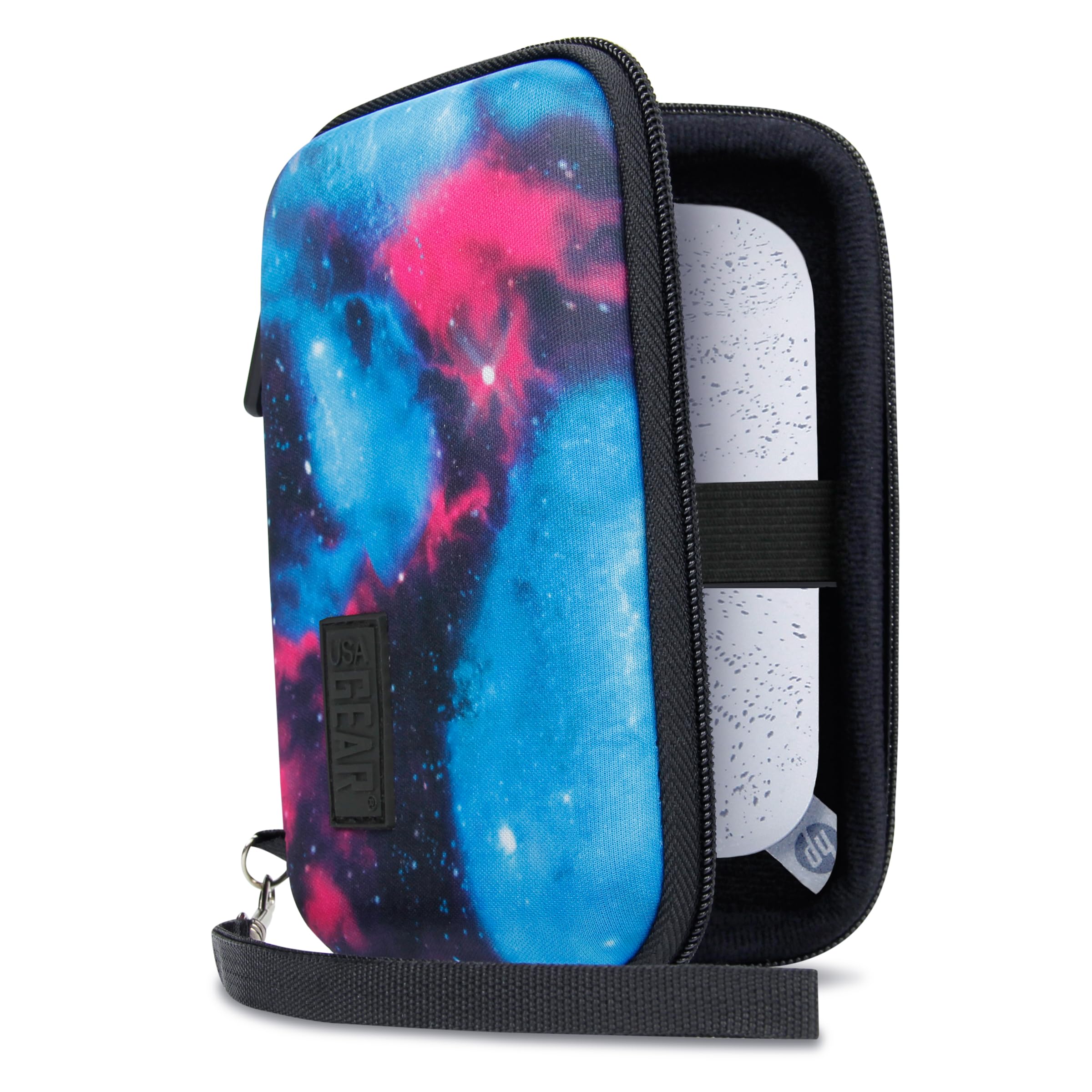 USA GEAR Hard Shell Portable Printer Case - Scratch-Resistant Interior, Wrist Strap - Compatible with HP Sprocket 2x3, Instax Mini Link 2, Kodak Printomatic & More - Perfect for Travel, Parties & Photo Printing On-The-Go - Galaxy Design