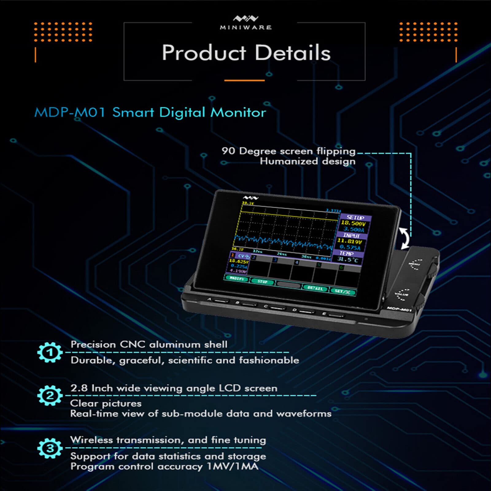 MINIWARE MDP-M01 Adjustable Digital Power Supply Control Module - Programmable DC-DC CV CC Output for DIY Electronics & Lab Use