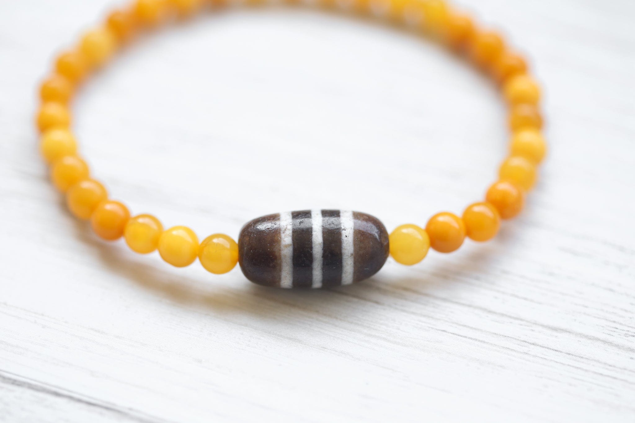 Authentic Baltic Amber Striped Dzi Bead Bracelet - Natural Healing Jewelry for Stress Relief & Positive Energy | Perfect for Meditation, Yoga & Spiritual Protection