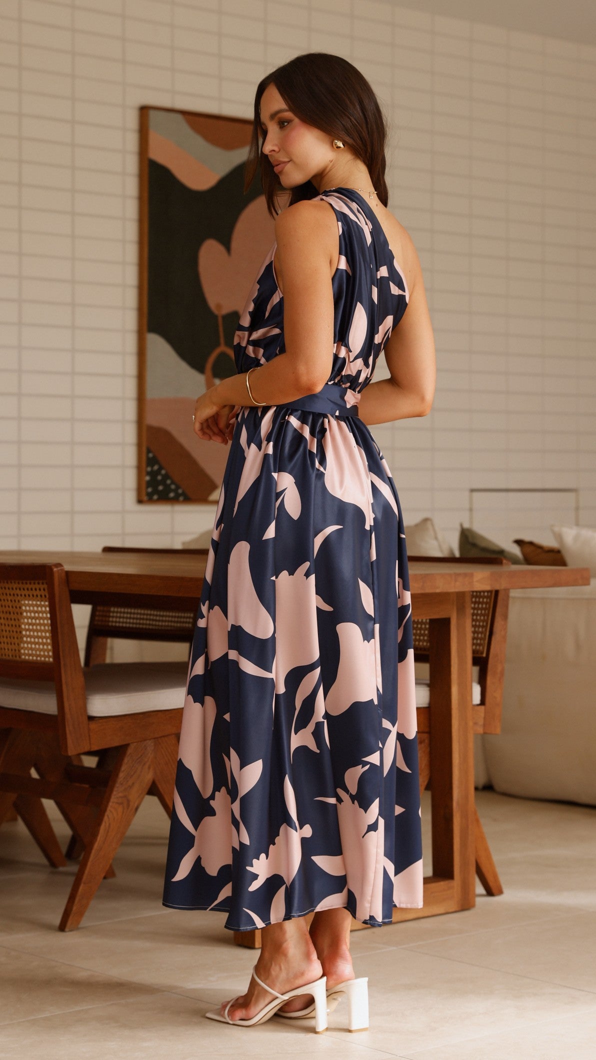 Hadas Maxi Dress for Women - Navy & Pink Floral Print, Boho Summer Beach Dress for Vacation, Party, and Casual Wear