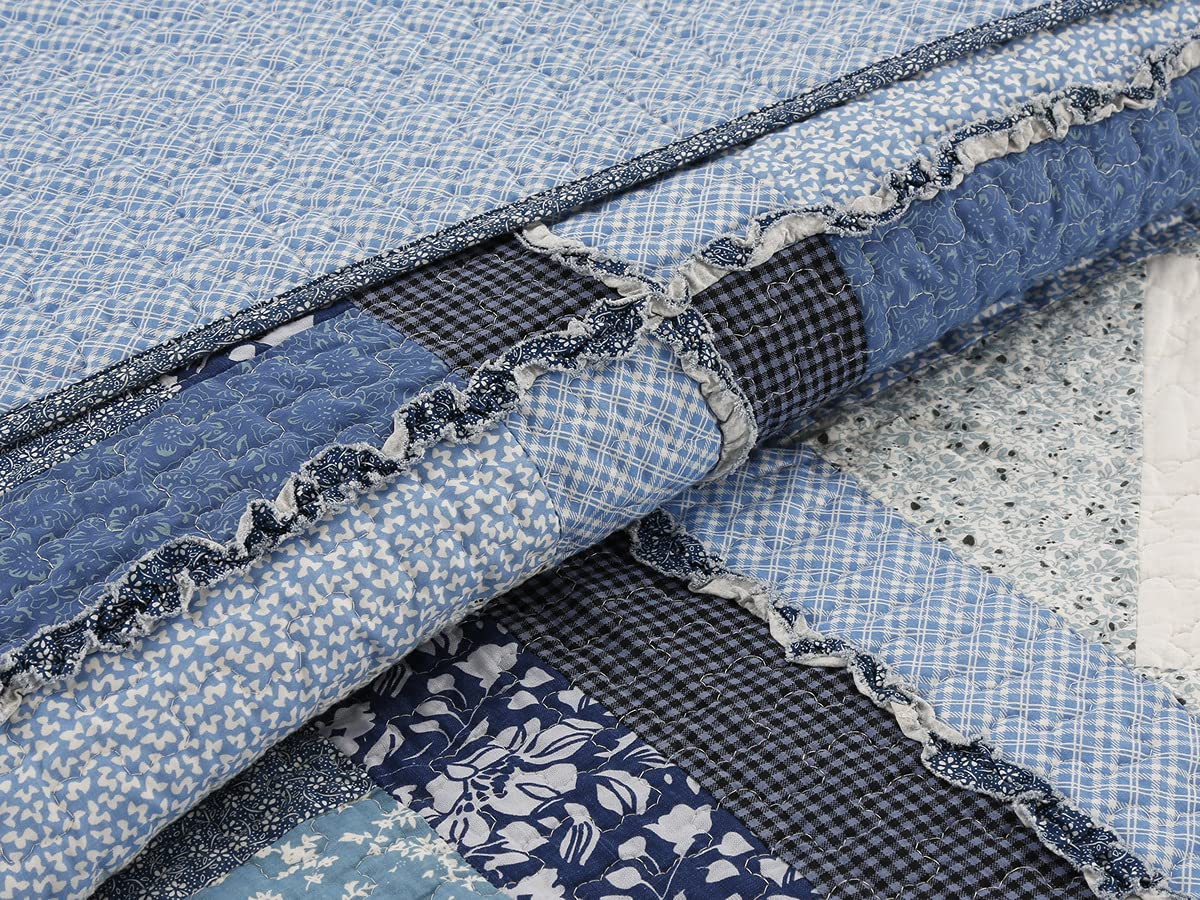 100% Cotton Patchwork Quilt Set 3-Piece Bedding - Full/Queen Size for Cozy Bedroom Decor | Perfect for Master Bedroom, Guest Room & Farmhouse Style