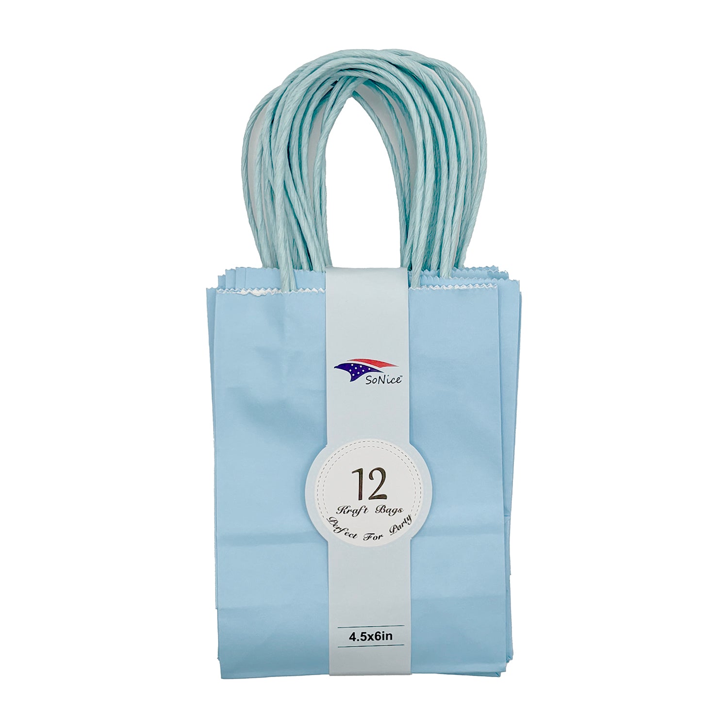 Premium Kraft Paper Bags 4.5x6 Inches Light Blue - 12 Pack Eco-Friendly Gift Bags for Party Favors, Wedding, Birthday & Retail Packaging
