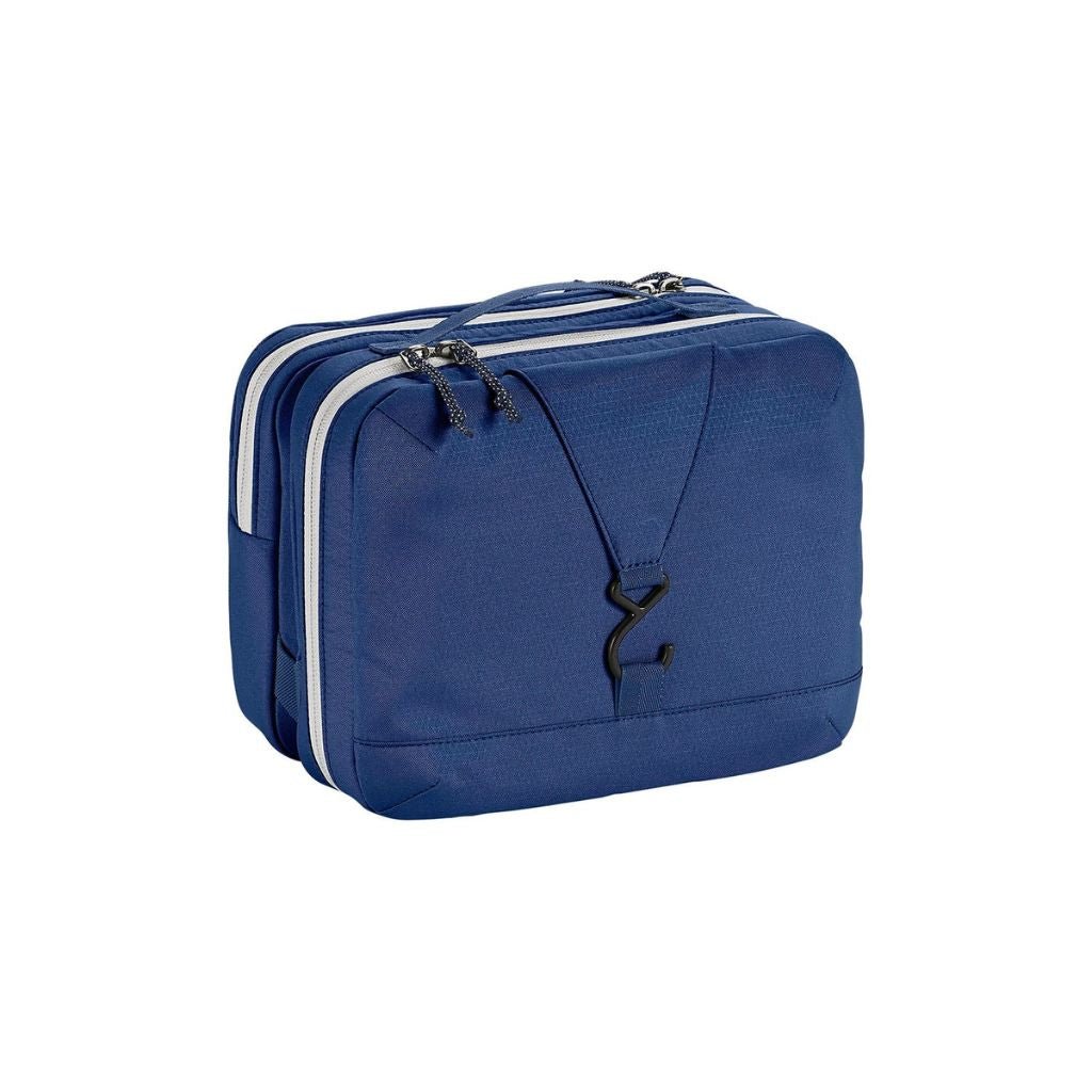 Eagle Creek PACK IT™ REVEAL Tri Fold Toiletry Kit - Aizome Blue/Grey | Compact Travel Organizer for Toiletries & Cosmetics | Perfect for Air Travel, Camping & Business Trips