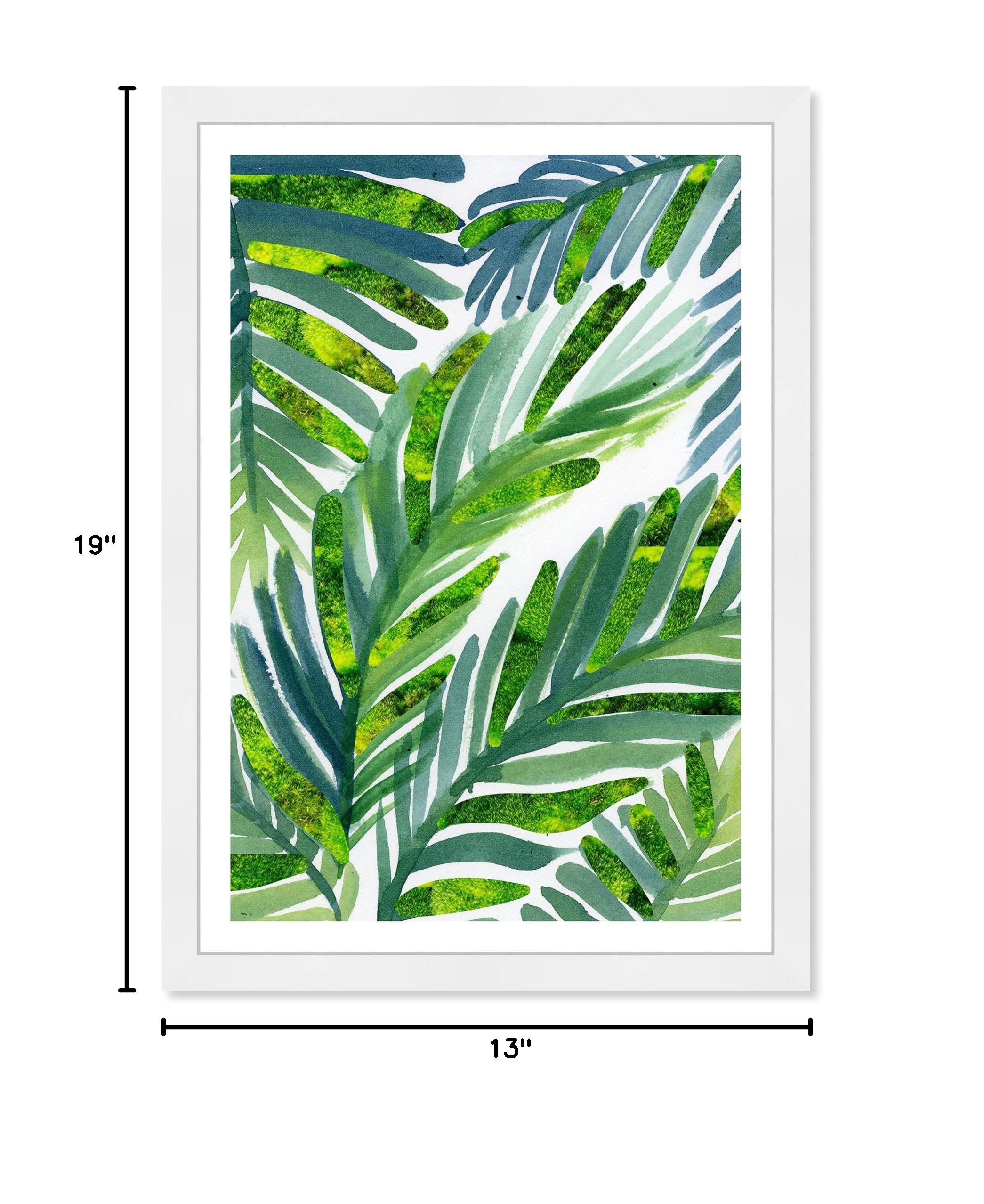 Wynwood Studio Floral Wall Art Framed Print 'Hojas de Palma Moss' - 13x19 Inch Botanical Home Decor in Green & White - Perfect for Living Room, Bedroom or Office Decoration
