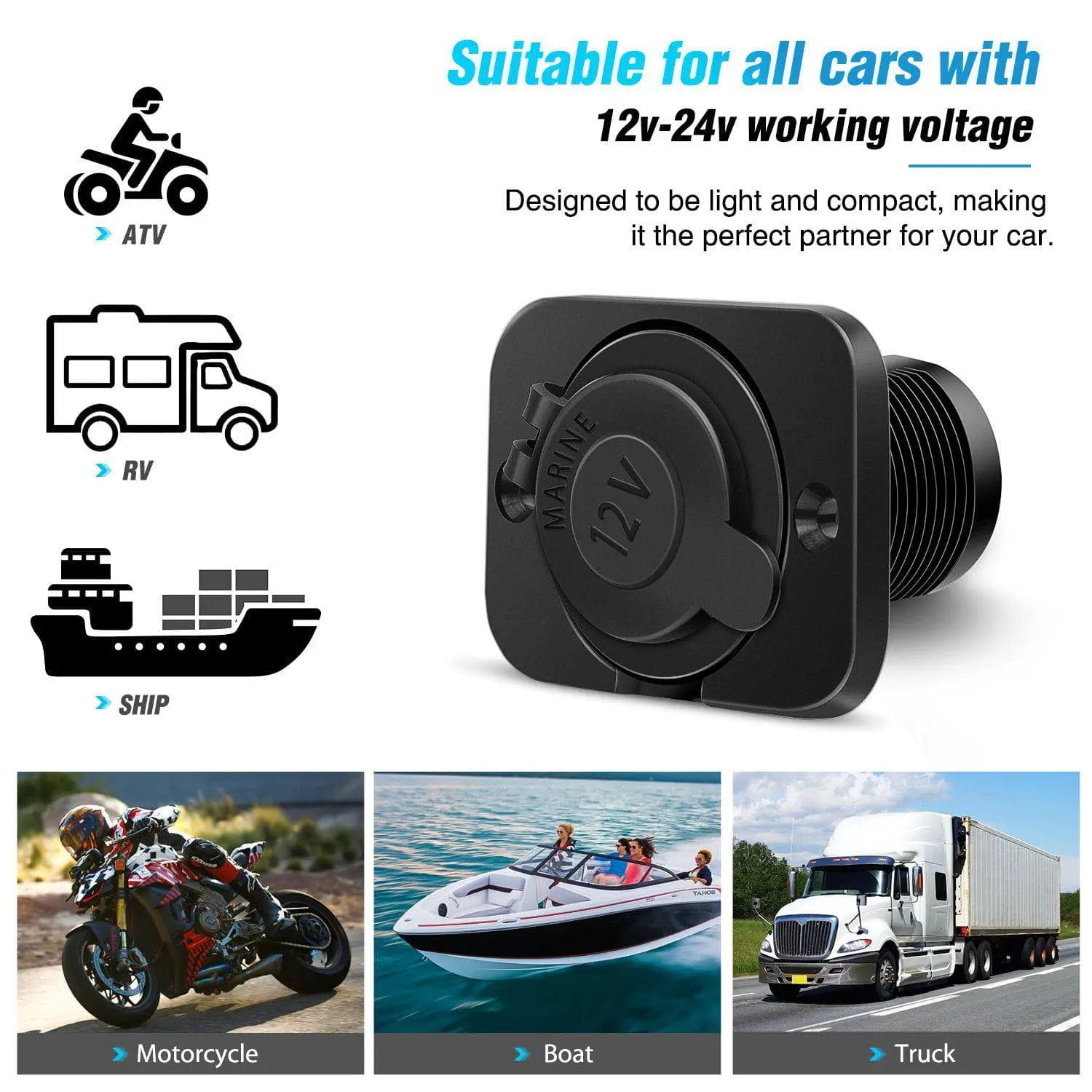 2Pcs 12V Car Cigarette Lighter Socket Adapter - DC Power Outlet for Charging Phones, GPS & Devices - Perfect for Cars, Trucks & Boats