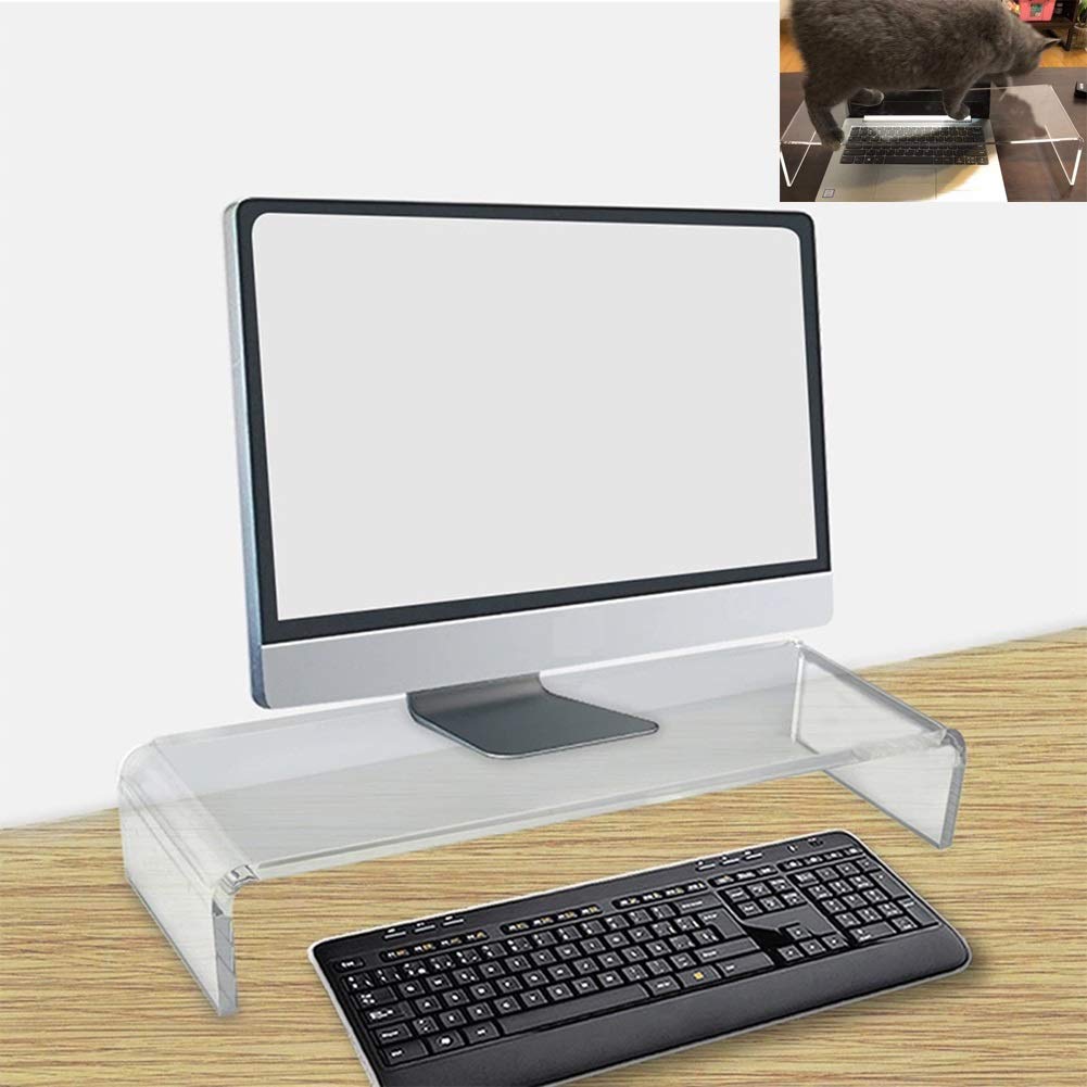 Acrylic Transparent Anti-Cat Protective Cover for Desktop Monitor & Keyboard - Adjustable Laptop Stand for Home Office Workstation (Perfect for Pet Owners & Workspace Organization)