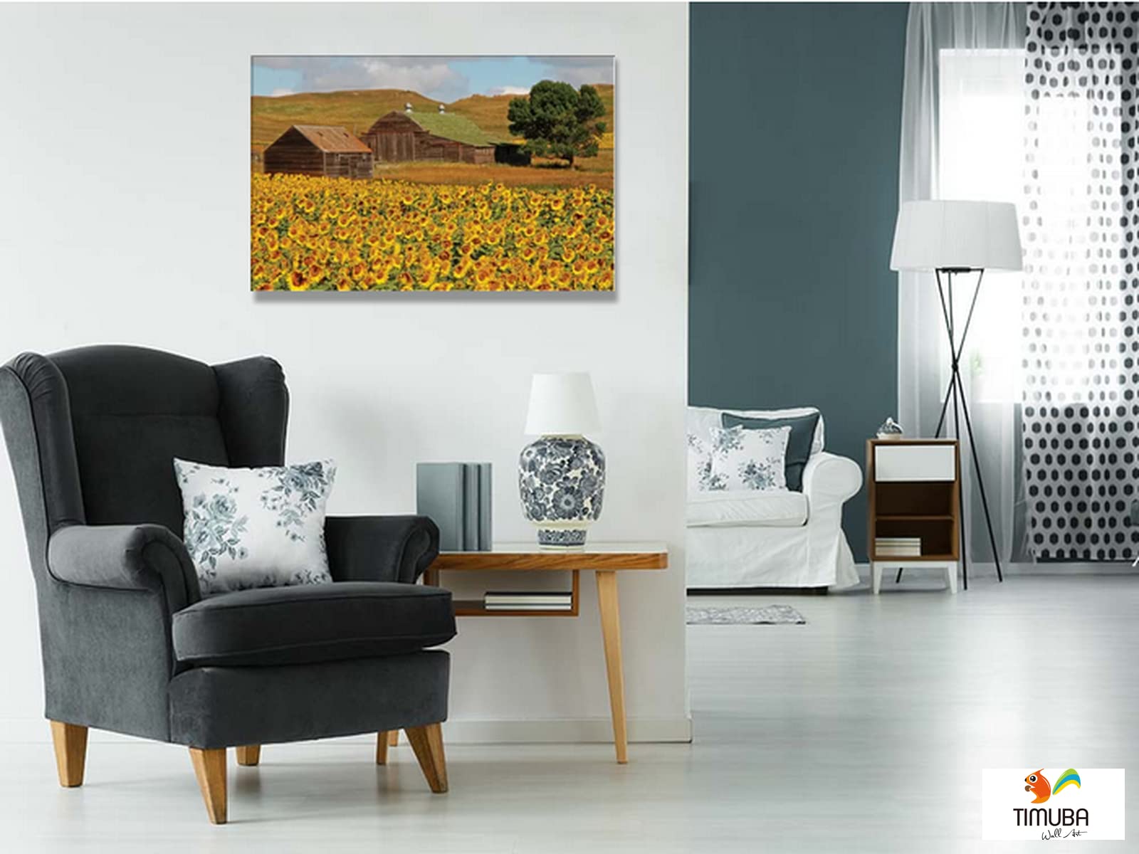 Sunflower Wall Art - Yellow Sunflowers Field Canvas Painting, Framed Nature Landscape Print for Kitchen & Bathroom Decor (28x40 Inches) - Perfect for Farmhouse, Boho & Modern Home Decor
