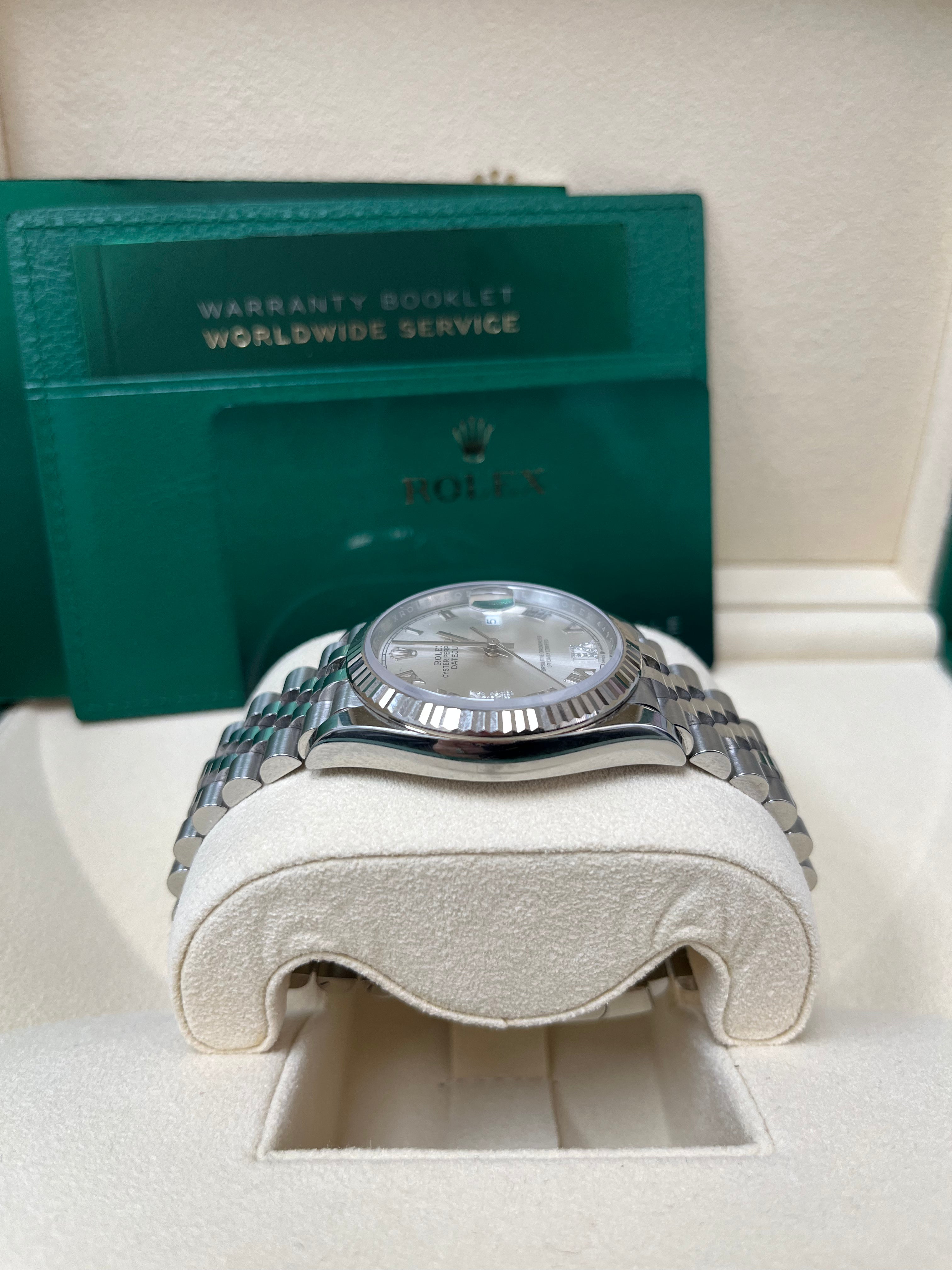 Rolex Datejust 36mm Stainless Steel Watch - Fluted Bezel, Silver Diamond Roman Numeral Dial (VI & IX), Jubilee Bracelet Ref.126234 | Luxury Dress Watch for Men, Perfect for Business, Weddings & Formal Occasions