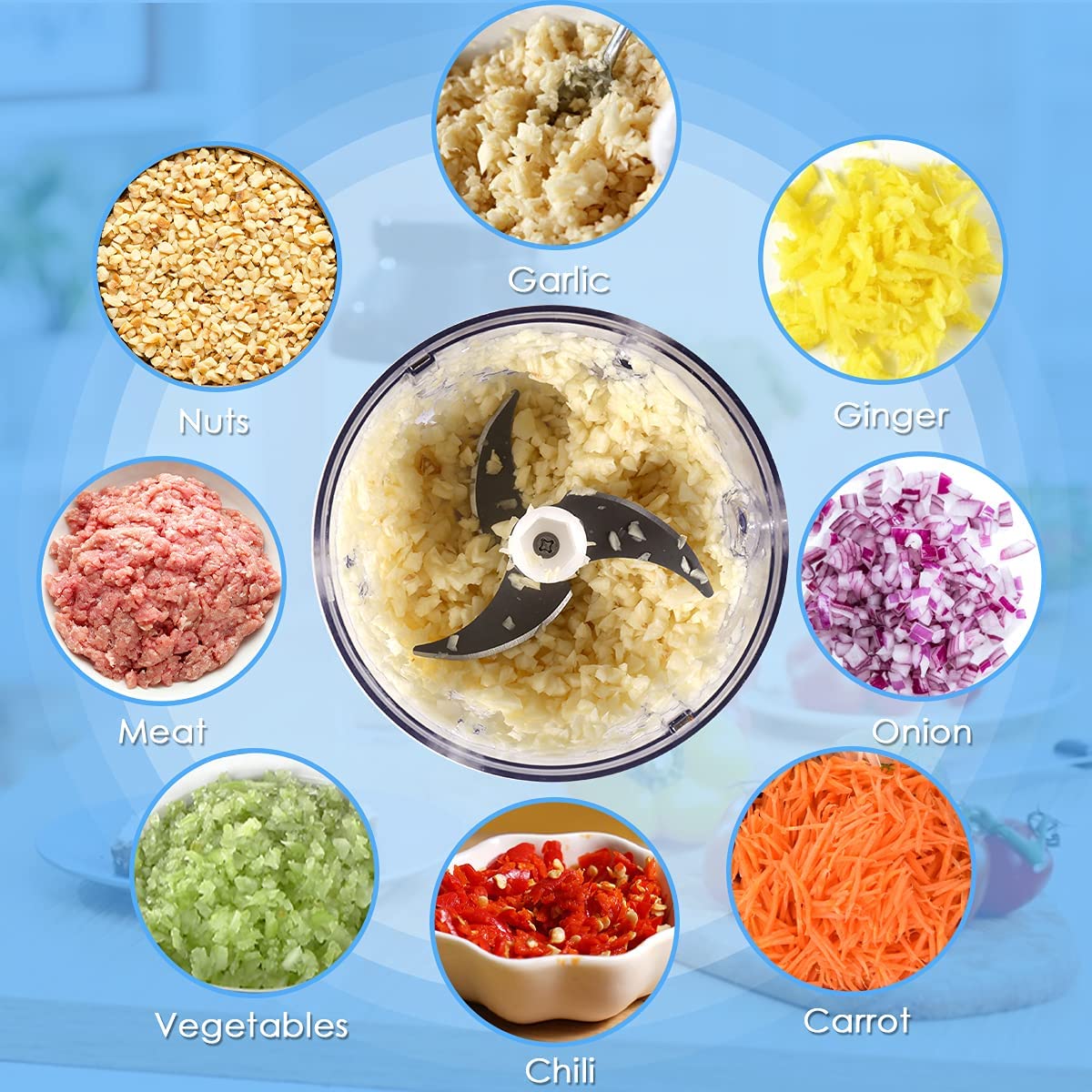 Electric Mini Garlic Chopper & Food Processor - Cordless USB Rechargeable Vegetable Chopper, Onion Mincer, Meat Grinder for Kitchen - Perfect for Chopping Vegetables, Peppers, Onion, Making Baby Food, Seasonings & Nuts (BPA-Free) - Ideal for Home Cooking, Meal Prep & Small Kitchen Appliances