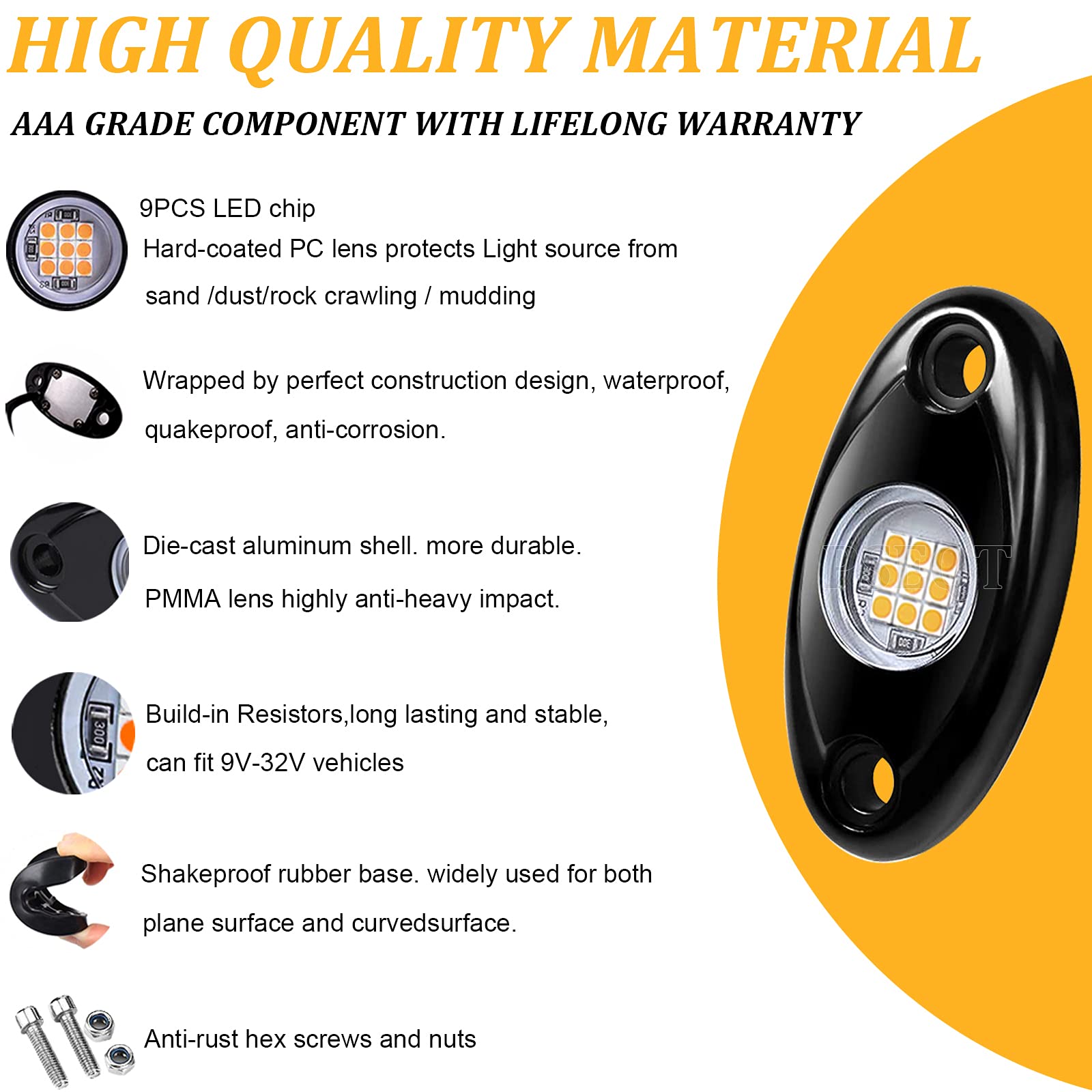 PSEQT 6 Pods LED Rock Lights - Waterproof Neon Underglow Lights for Cars, Trucks, ATV, UTV, SUV, Offroad, Boat | Underbody Glow Kit for Night Driving, Car Shows & Off-Road Adventures