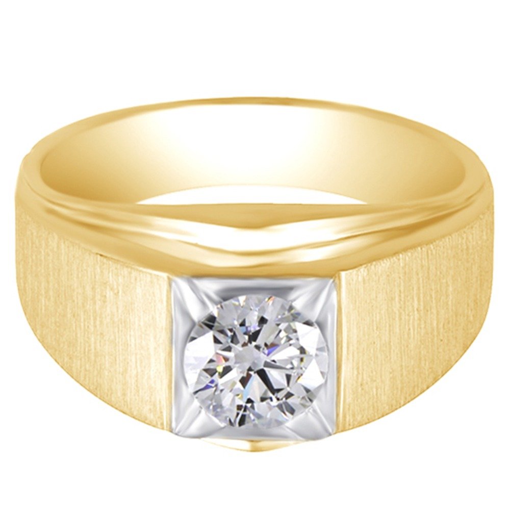1 Carat Moissanite Round Brilliant Solitaire Ring for Men - 14K Gold Over Sterling Silver - Wedding Band, Engagement Ring & Father's Day Gift - Perfect for Proposals, Anniversaries & Special Occasions
