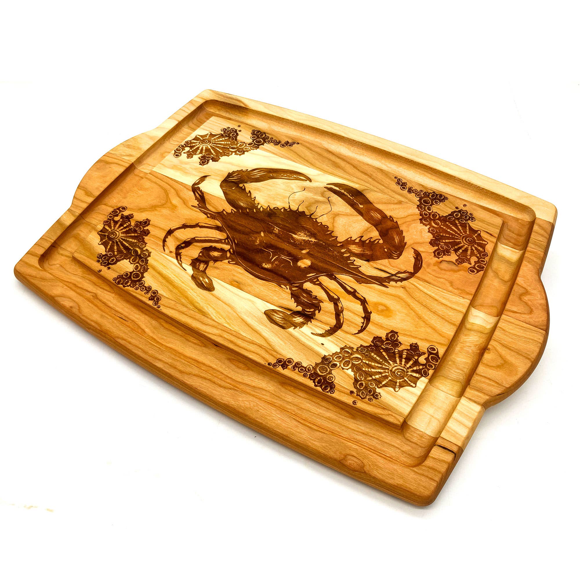 Premium Cherry Wood Cutting Board with Handles | Durable Blue Crab Design | Perfect for Kitchen Prep, Charcuterie Boards & Serving Appetizers