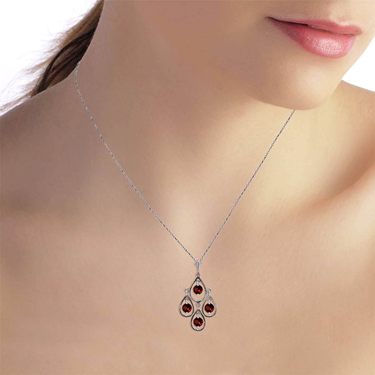 1.2 Carat 14K Solid White Gold Garnet Necklace for Women - Elegant 