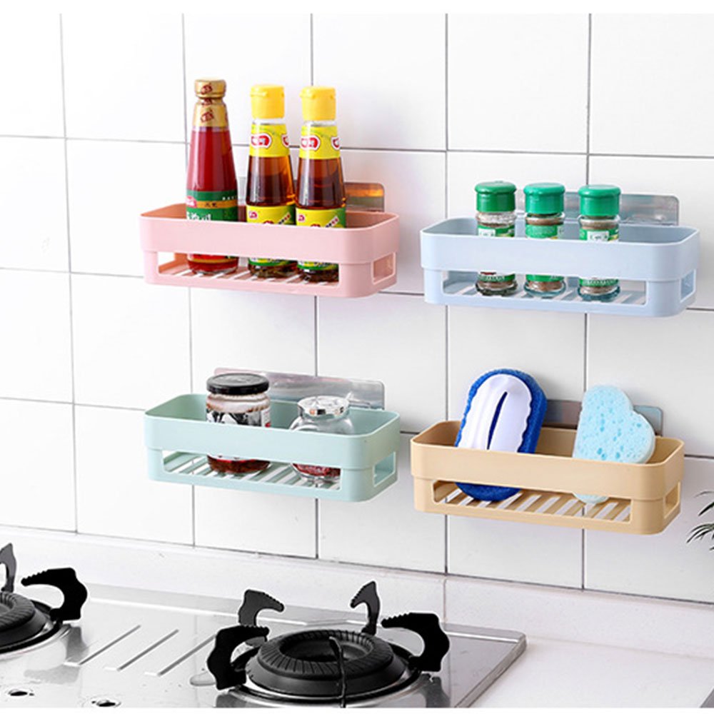 Everyfit Bathroom Storage Rack - Wall Mounted Shower Caddy & Kitchen Organizer with Basket, Plastic Corner Shelves for Bathroom & Shower (Green) - Perfect for Small Spaces, Dorm Rooms & Apartment Living