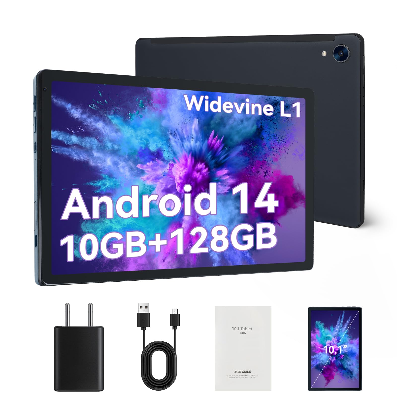 HiGrace 10 Inch Android 14 Tablet with Octa Core Processor | 10GB RAM + 128GB Storage (Expandable to 1TB) | 1280x800 HD IPS Display | Wi-Fi 6 | Dual Camera | 5000mAh Battery | Powerful Performance for Work, Study & Entertainment – Black