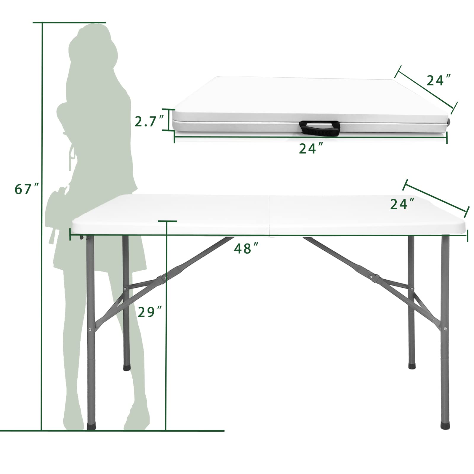 Heavy Duty 4ft Folding Table - Portable Square Plastic Dining Table for Indoor & Outdoor Use | Picnic, Party, Camping, BBQ, Tailgating & Home Office (4 Feet)