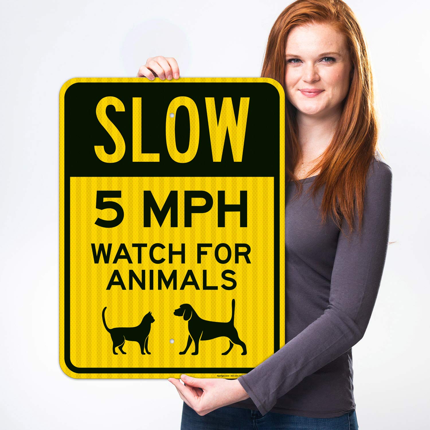 Slow 5 MPH Watch for Animals Sign - 18x24 Inch Reflective Aluminum Traffic Sign with 3M EGP Coating | Durable .080 Aluminum, Fade Resistant for Indoor & Outdoor Use | Perfect for School Zones, Residential Areas & Wildlife Crossings | Made in USA