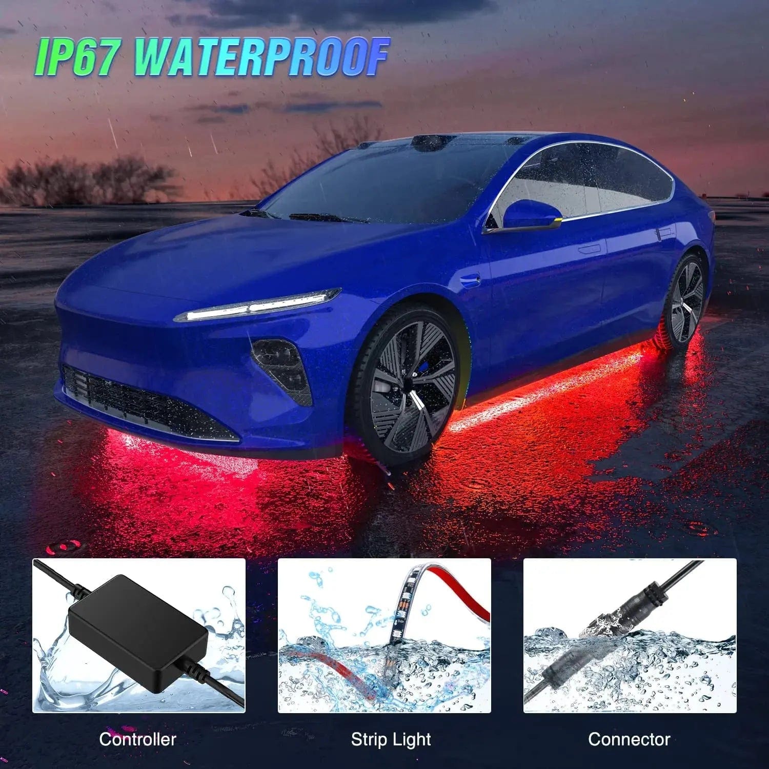 300 LEDs RGB Underglow Neon APP Remote Control LED Strip Lights (6 Pack) - Perfect for Car Interior, Bedroom, Party, and Home Decoration