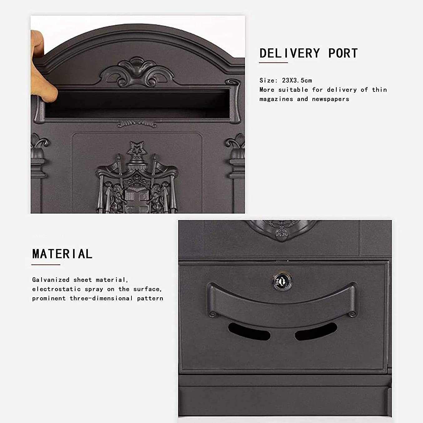 Vintage Retro Metal Letterbox - Heavy Duty Lockable Aluminum Mailbox for Secure Parcel & Letter Delivery - Perfect for Home, Garden, and Office Use