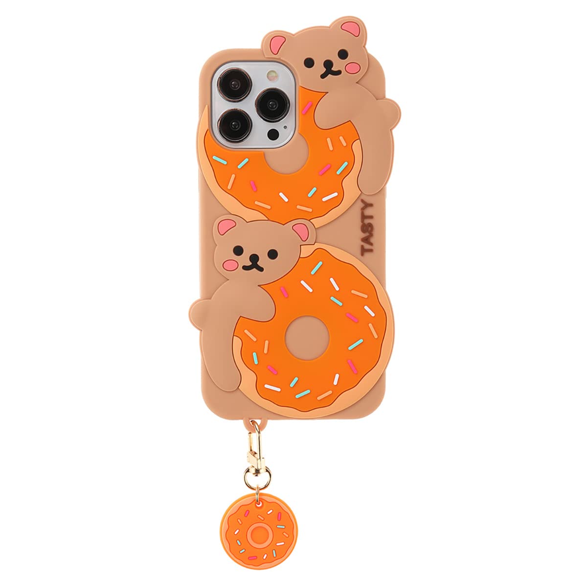 3D Cute Donut Bear Soft Silicone Case for iPhone 13 Pro (6.1 inch) - Cartoon Character Phone Cover for Kids, Girls & Women - Perfect for School, Work & Everyday Protection (Donut Bear Design)
